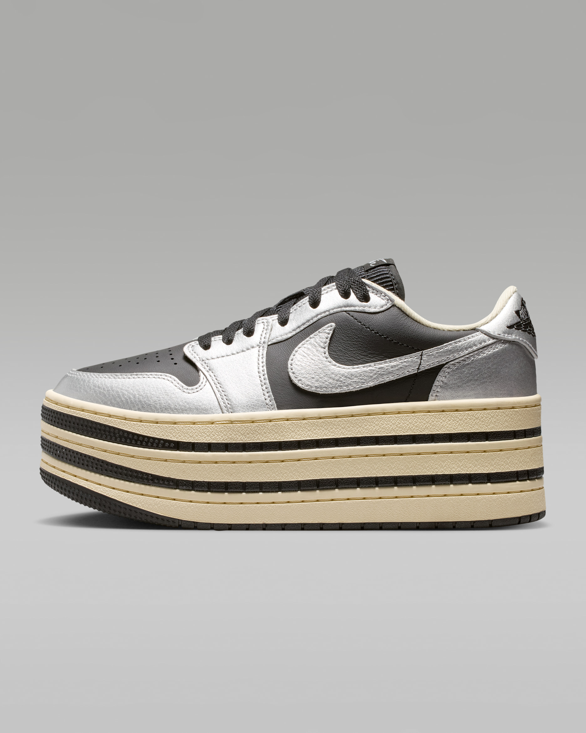 에어 조던 1 트리플 스택 여성 신발 - 메탈릭 실버/모슬린/블랙