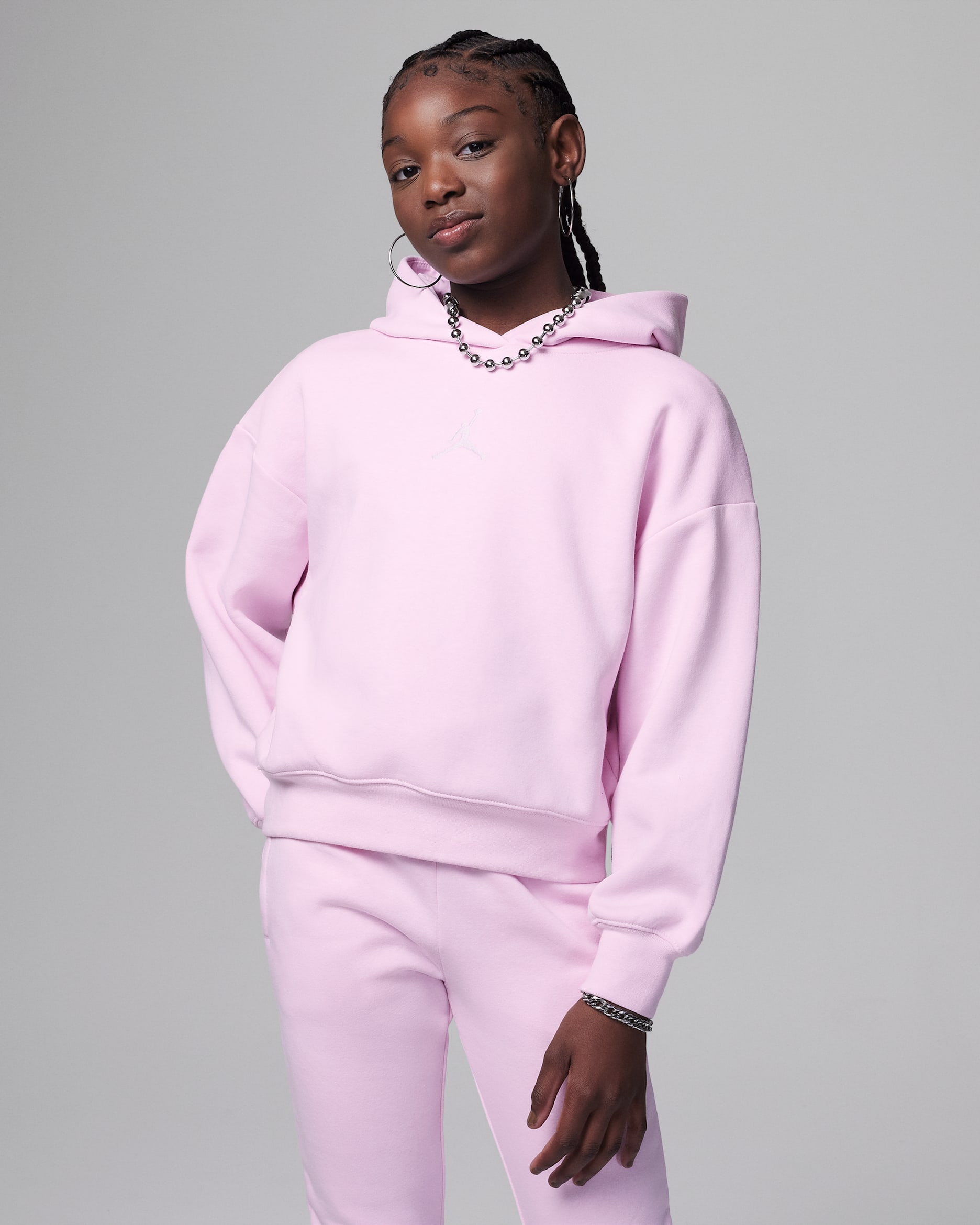 Bluza z kapturem dla dużych dzieci Jordan Icon Play Pullover Hoodie - Pink Foam