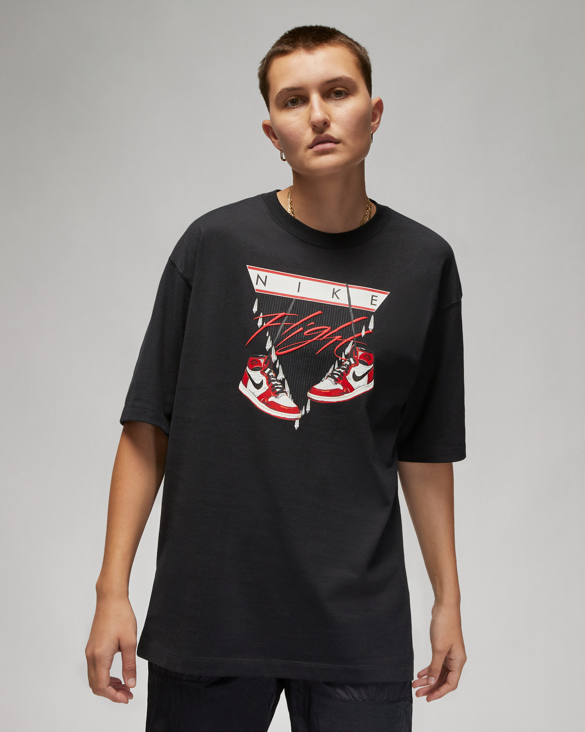 Playera oversized para mujer Jordan Flight - Negro/Rojo universitario