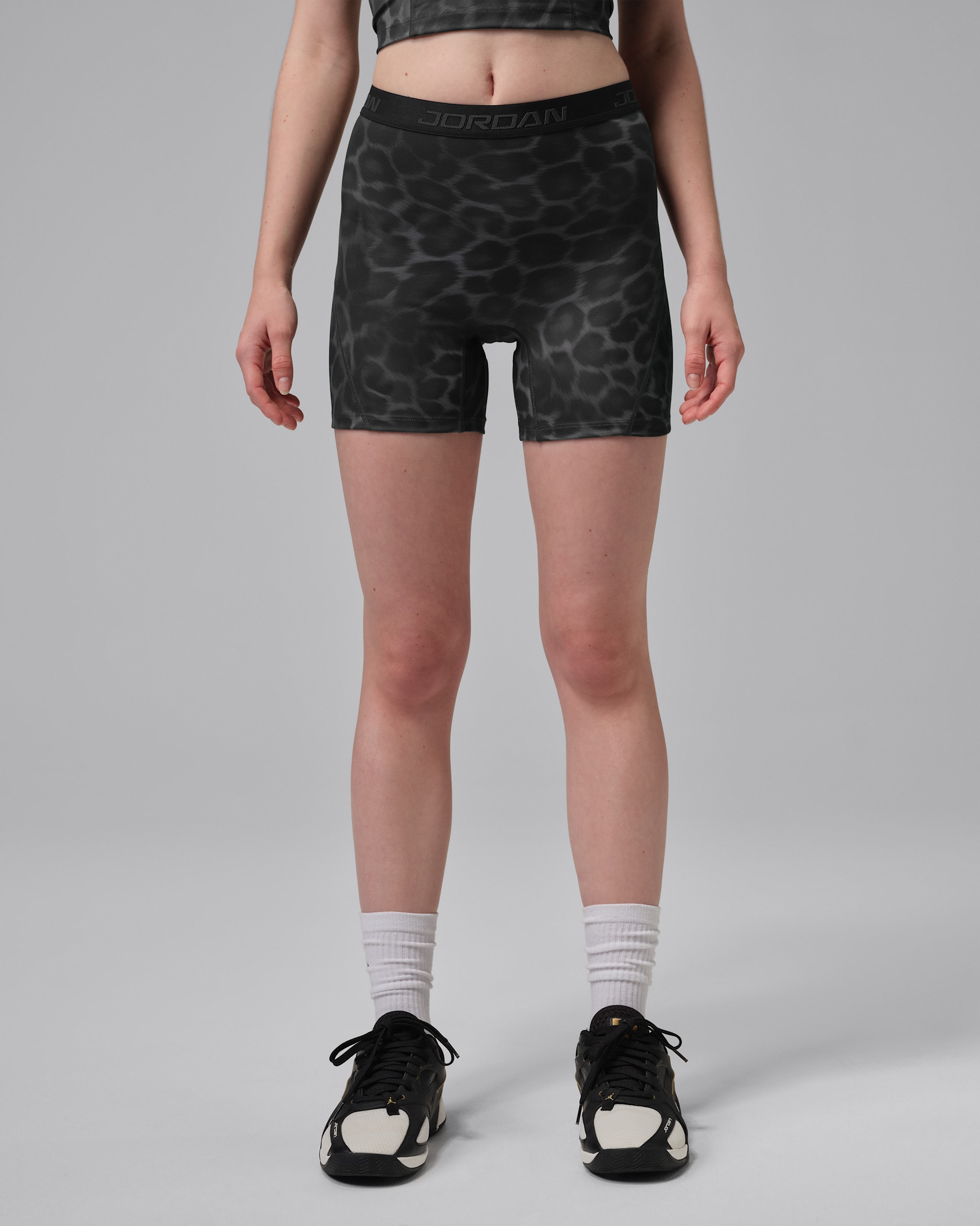 Jordan Sport Women's Dri-FIT High-Waisted 5" Printed Shorts - Black/Black