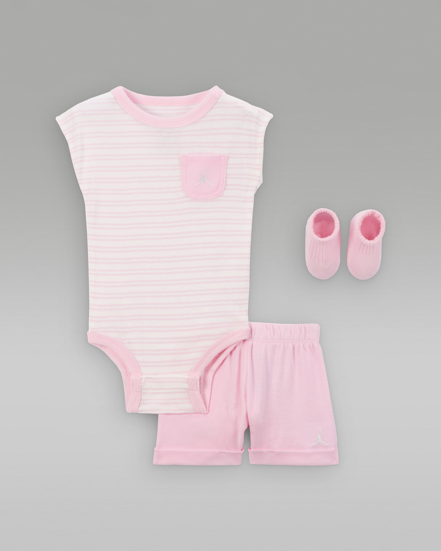 Conjunto a rayas de 3 piezas para bebé Jordan Essentials - Espuma rosa