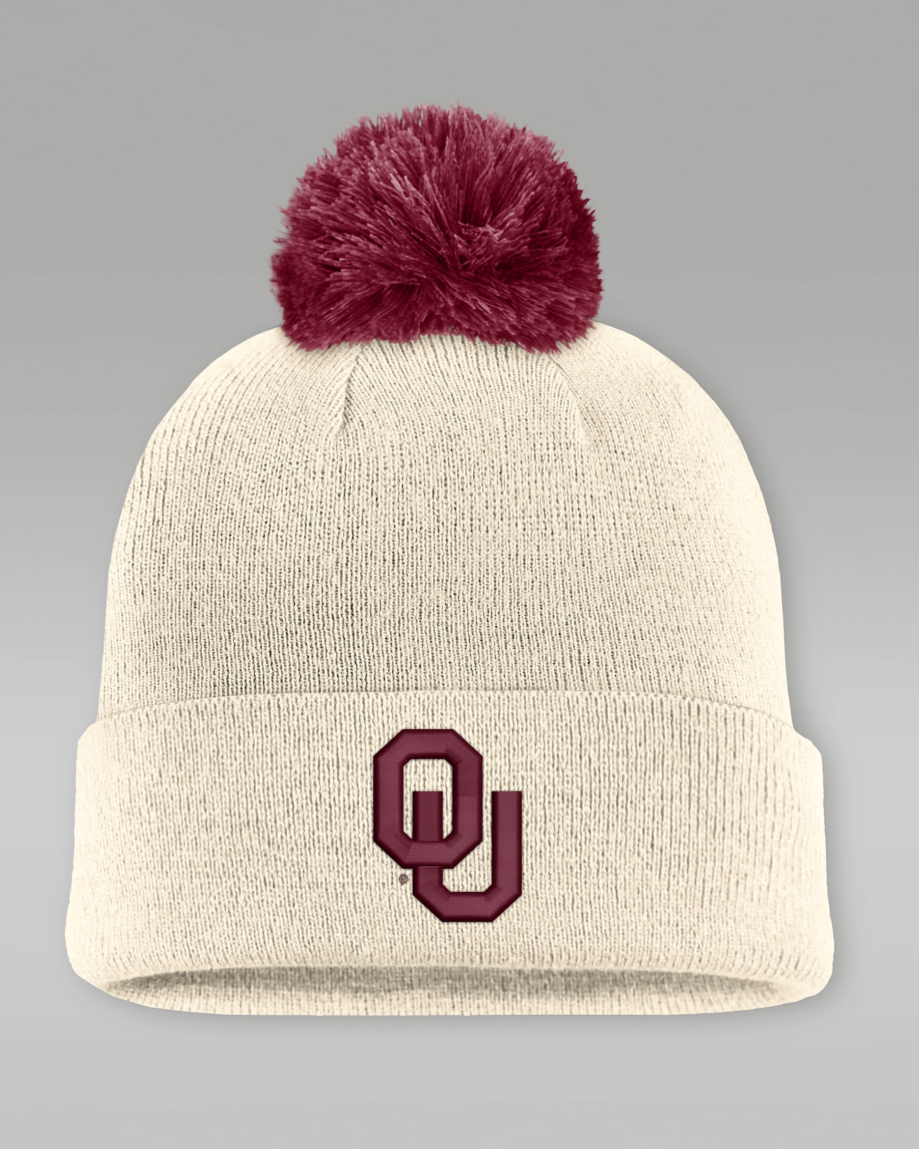 Gorro universitario marca Jordan con dobladillo y pompón para hombre Oklahoma Campus Prep Script - Natural/Carmesí