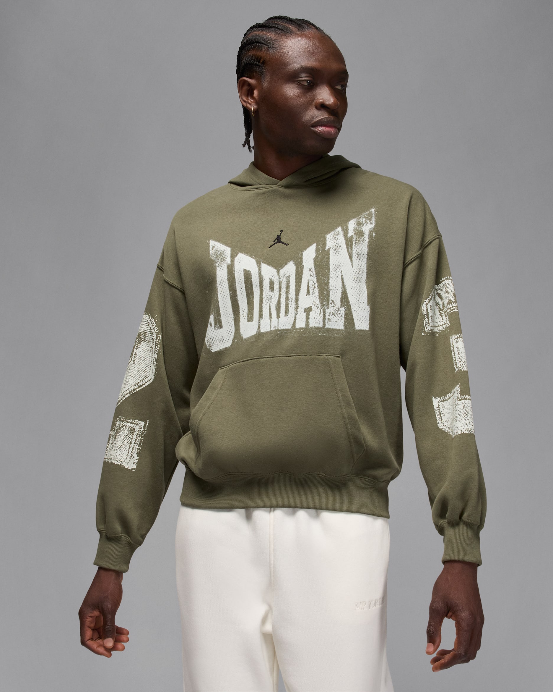 Sudadera con gorro sin cierre universitaria para hombre Jordan Brooklyn - Oliva medio/Negro