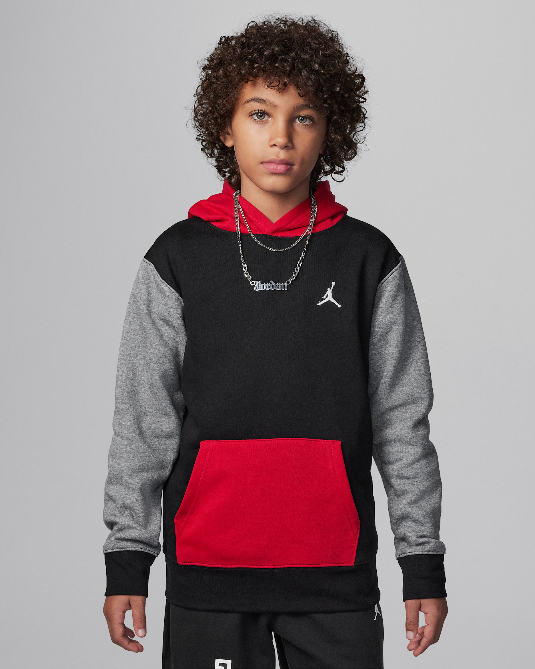 조던 주니어 브루클린 플리스 풀오버 후디 - 블랙/짐 레드