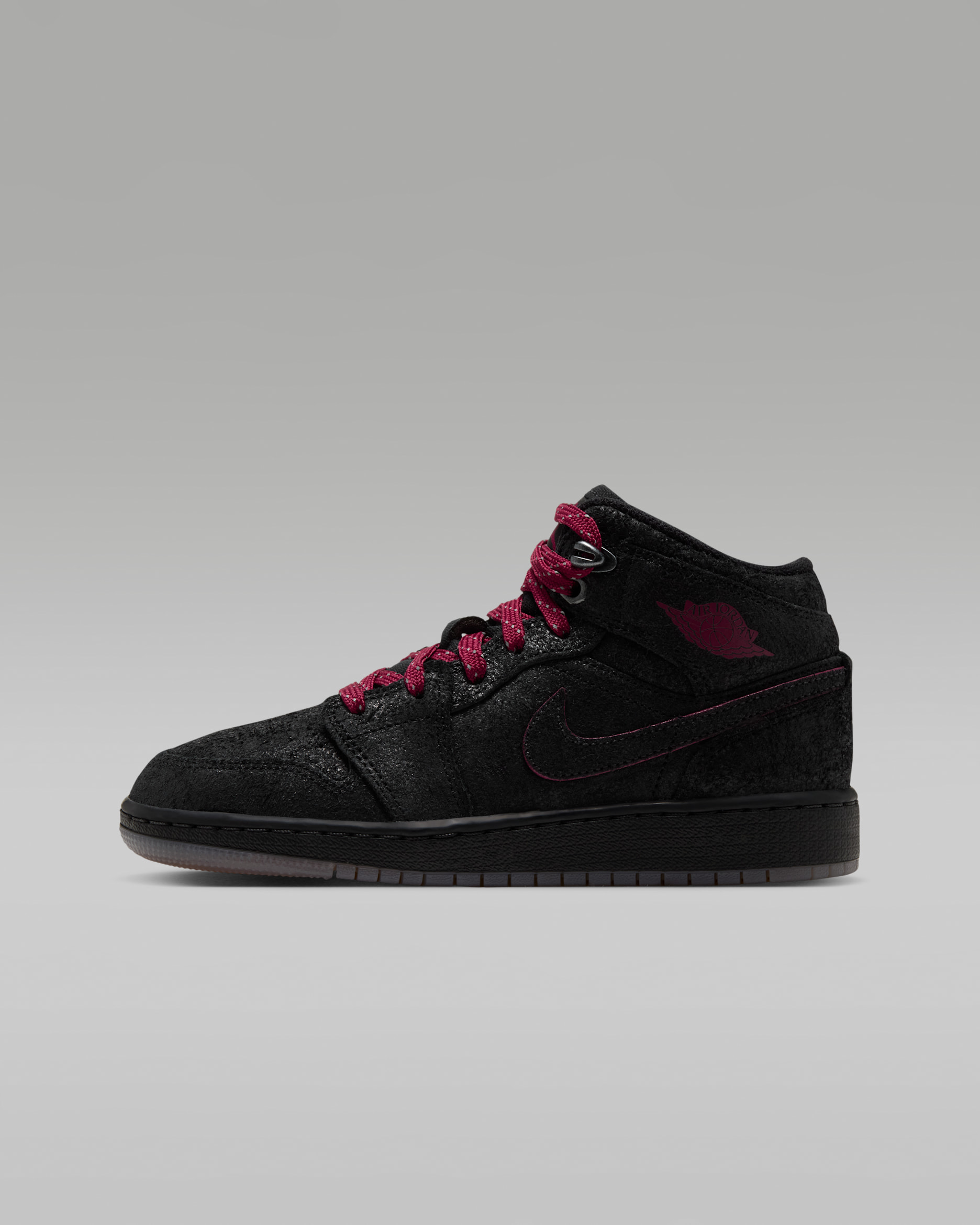 Air Jordan 1 Mid SE Big Kids' Shoes - Black/Gum Medium Brown/Team Red