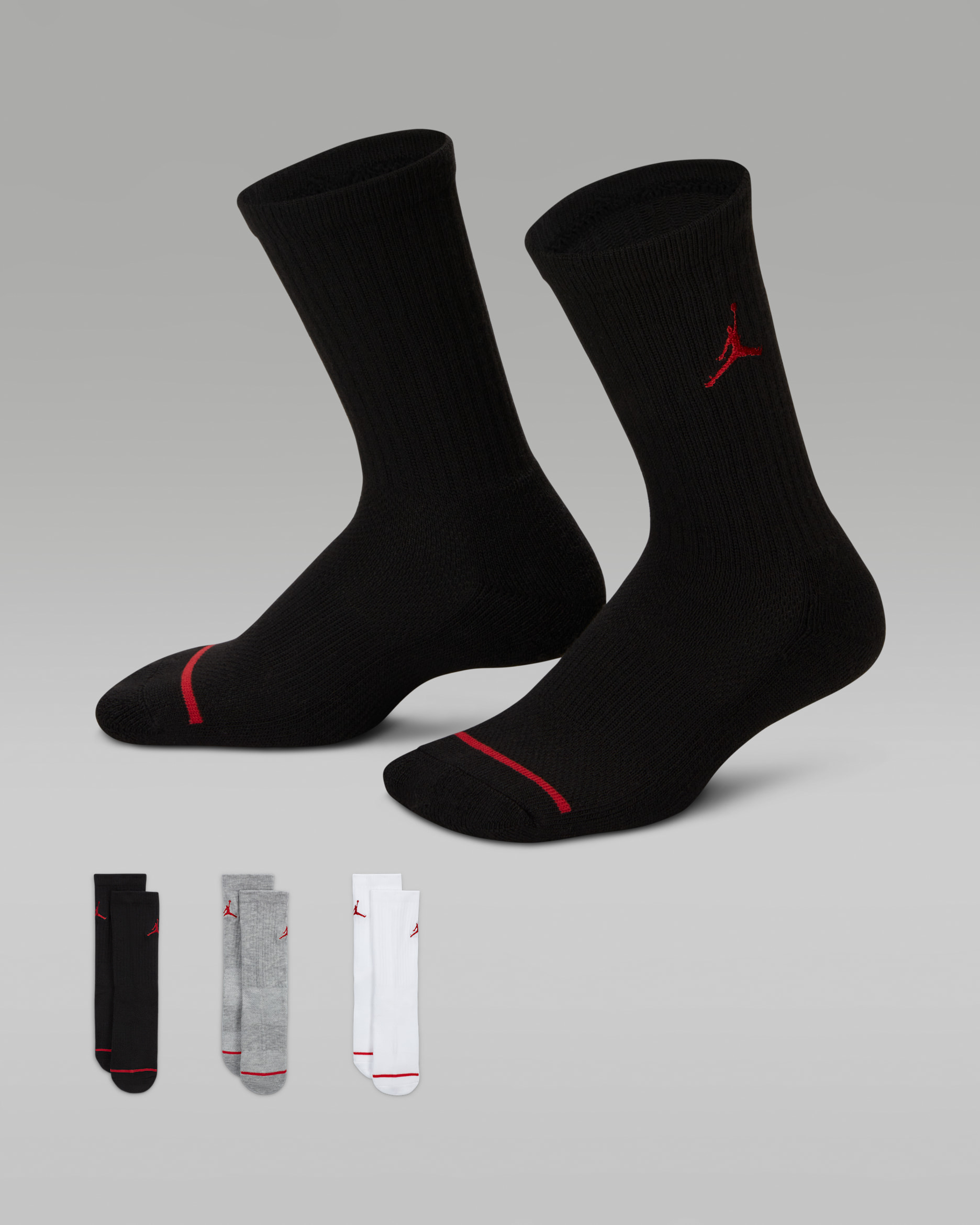 Jordan Jumpman Little Kids' Cushioned Crew Socks (3 Pairs) - Dark Grey Heather