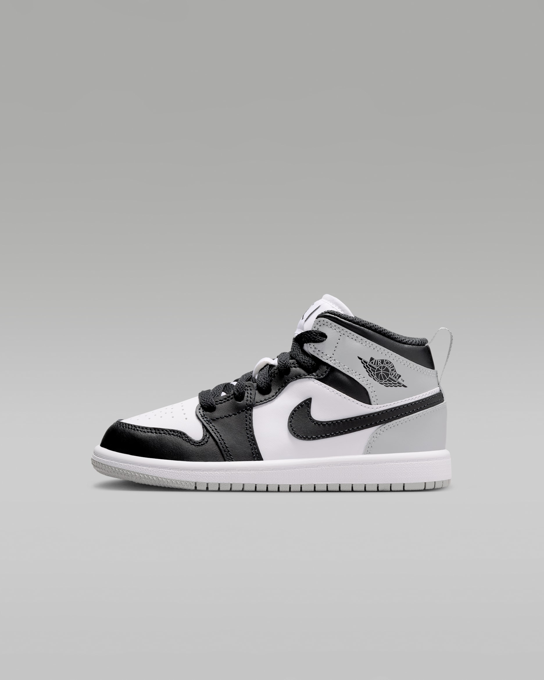 Jordan 1 Mid Younger Kids' Shoes - White/Light Smoke Grey/Black