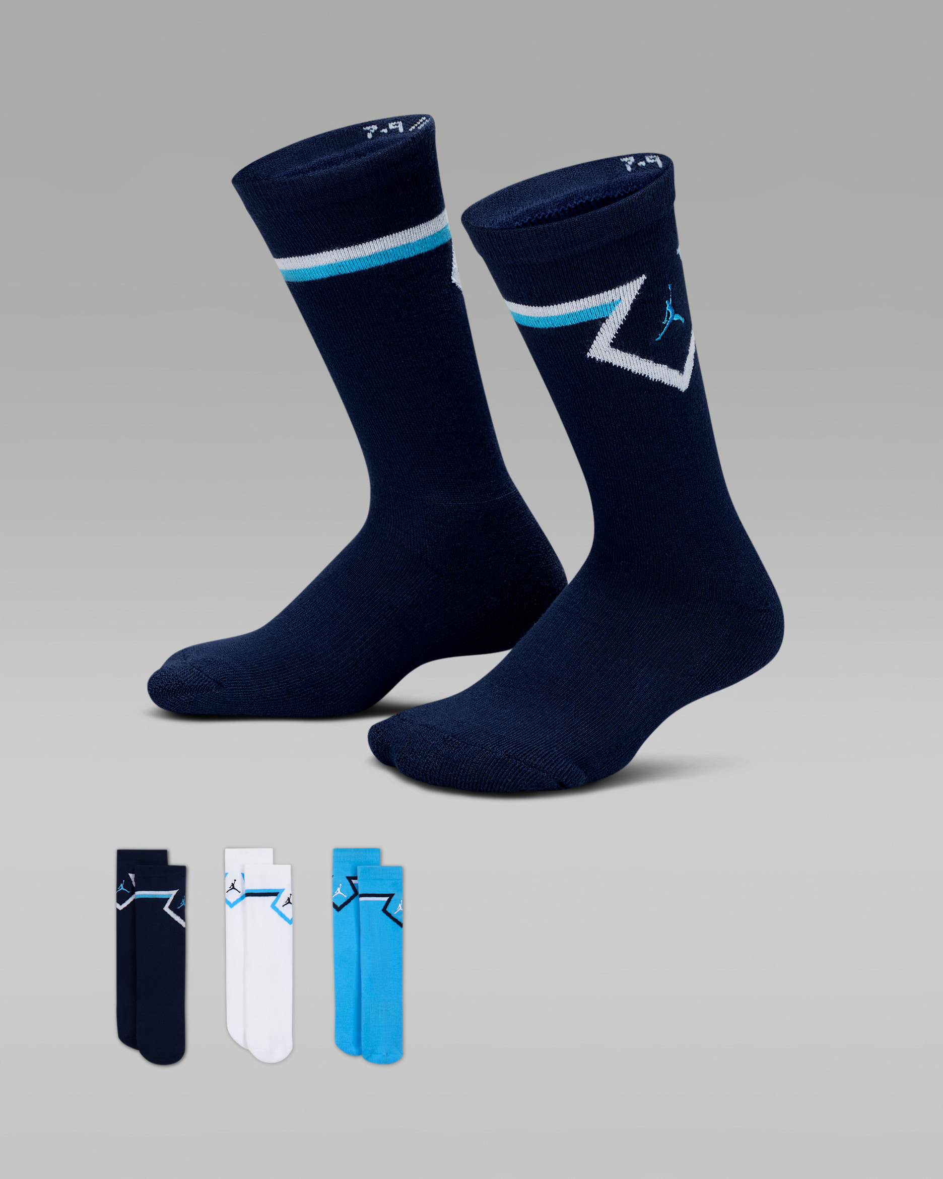 Chaussettes mi-mollet Jordan Diamond pour ado (3 paires) - Obsidian