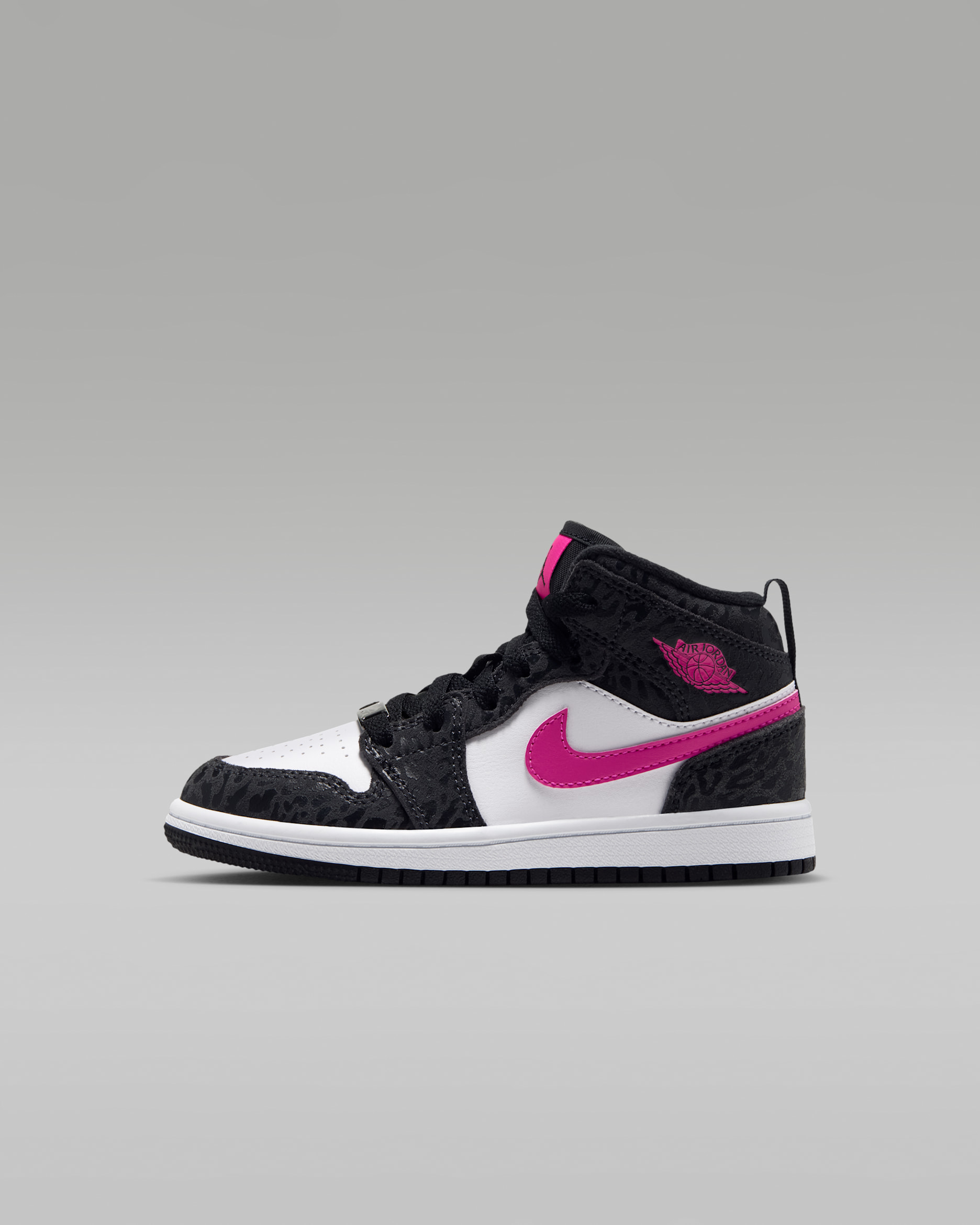 Tenis para niños de preescolar Jordan 1 Mid SE - Negro/Antracita/Blanco/Fucsia láser