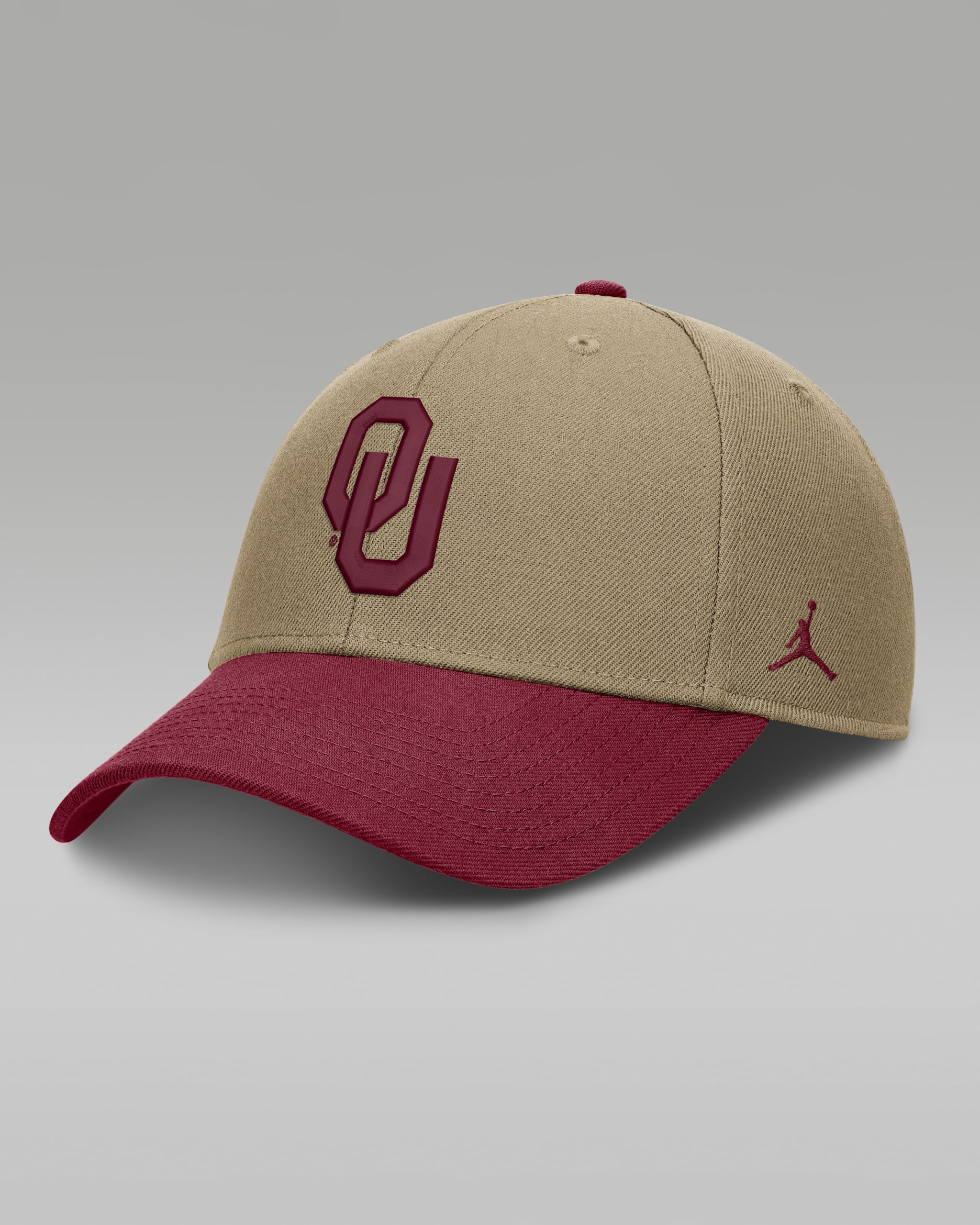 Gorra de rejilla universitaria marca Jordan Dri-FIT ajustable para hombre Oklahoma Primetime Rise - Classic Beige/Carmesí