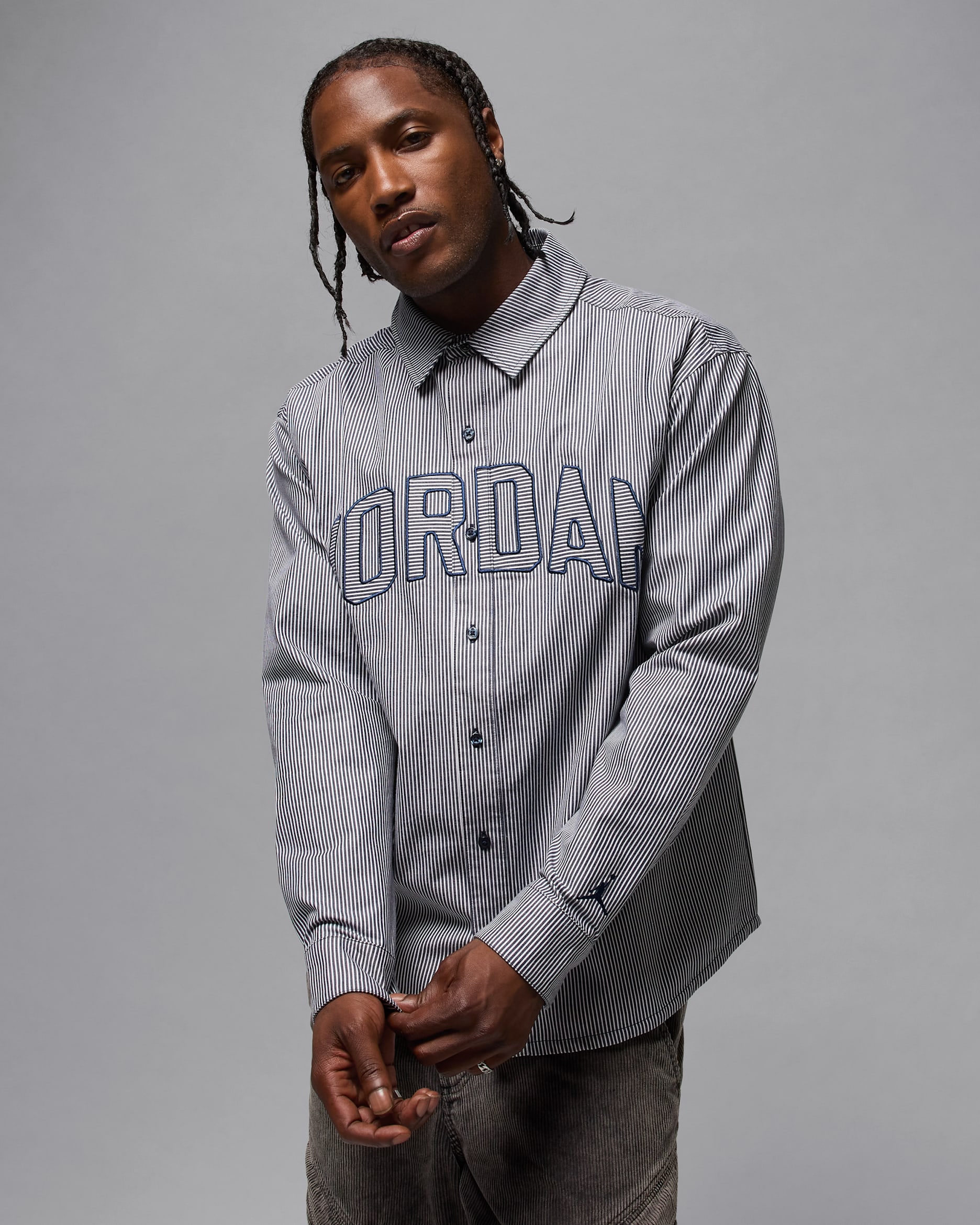Jordan Flight Playera de manga larga Oxford para hombre - Obsidiana/Blanco/Obsidiana