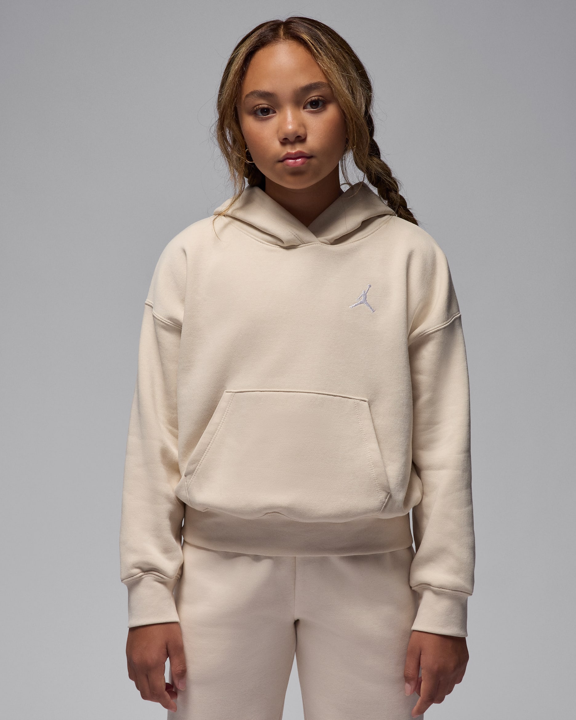 Sudadera con gorro sin cierre para niños talla grande Jordan Brooklyn Fleece - Café claro leyenda