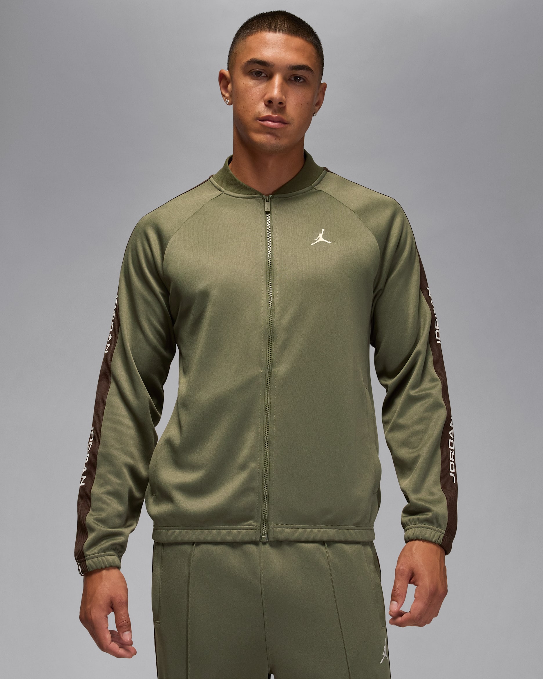 Jordan Essentials Men's Tracksuit Jacket - Medium Olive/Baroque Brown/Sail