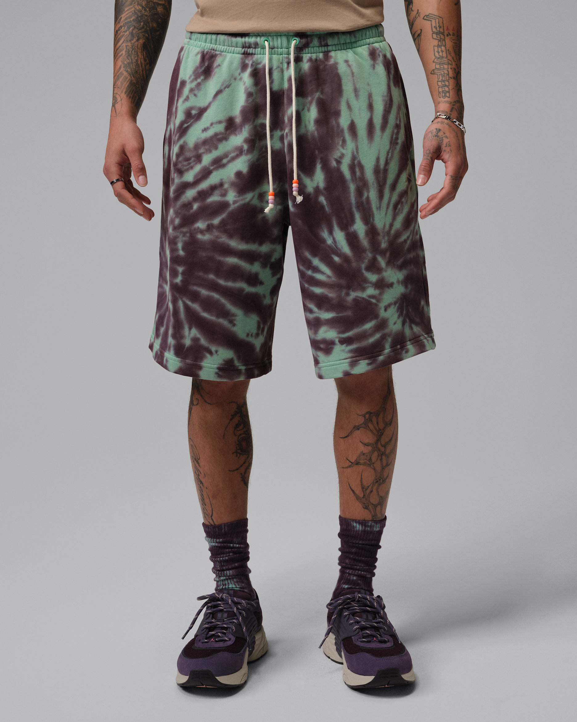 Jordan Brooklyn Fleece Men's Tie-Dye Festival Shorts - Green Glow/Burgundy Ash/Pale Ivory