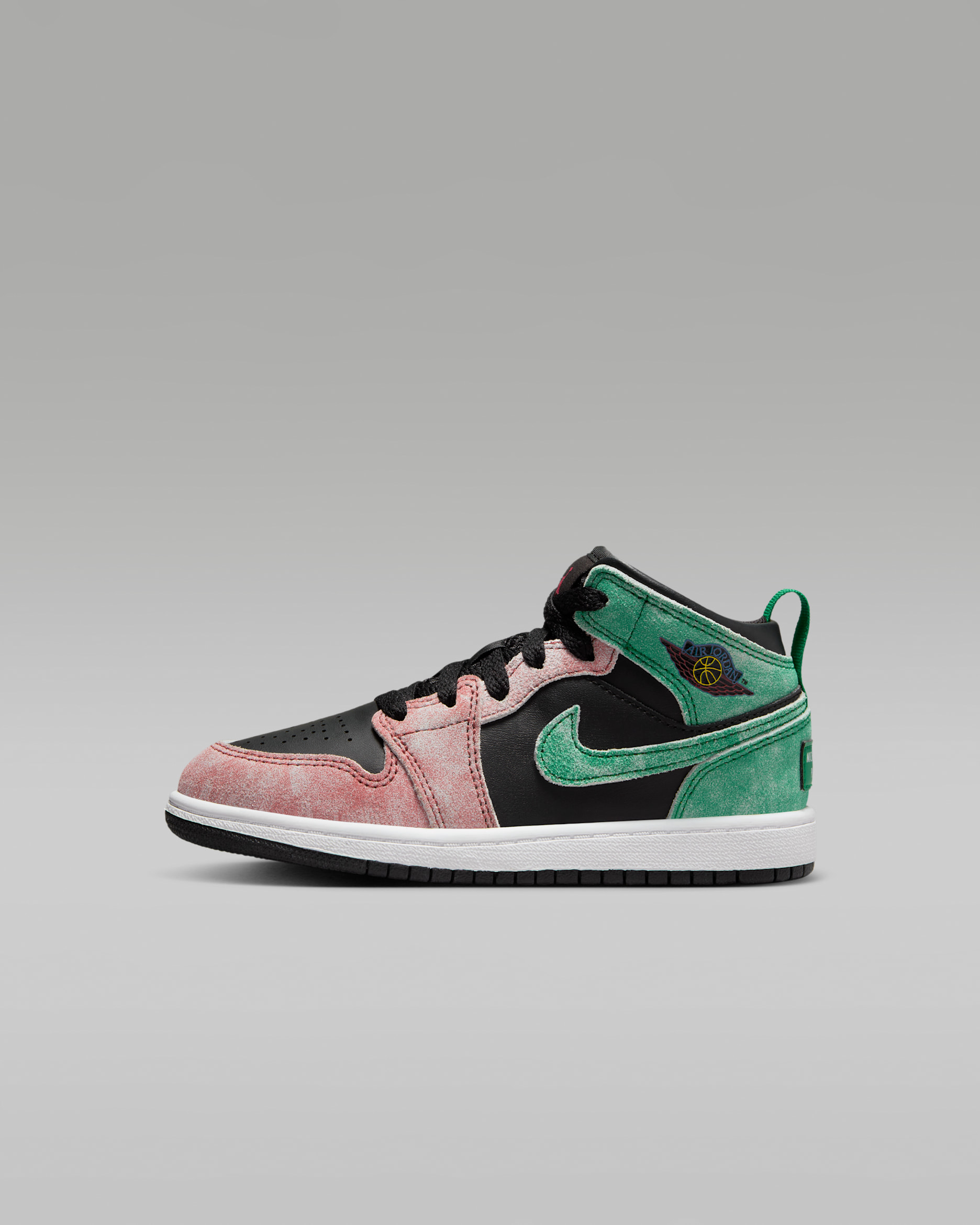 Jordan 1 Mid SE Younger Kids' Shoes - Black/Dune Red/Pine Green/Pine Green