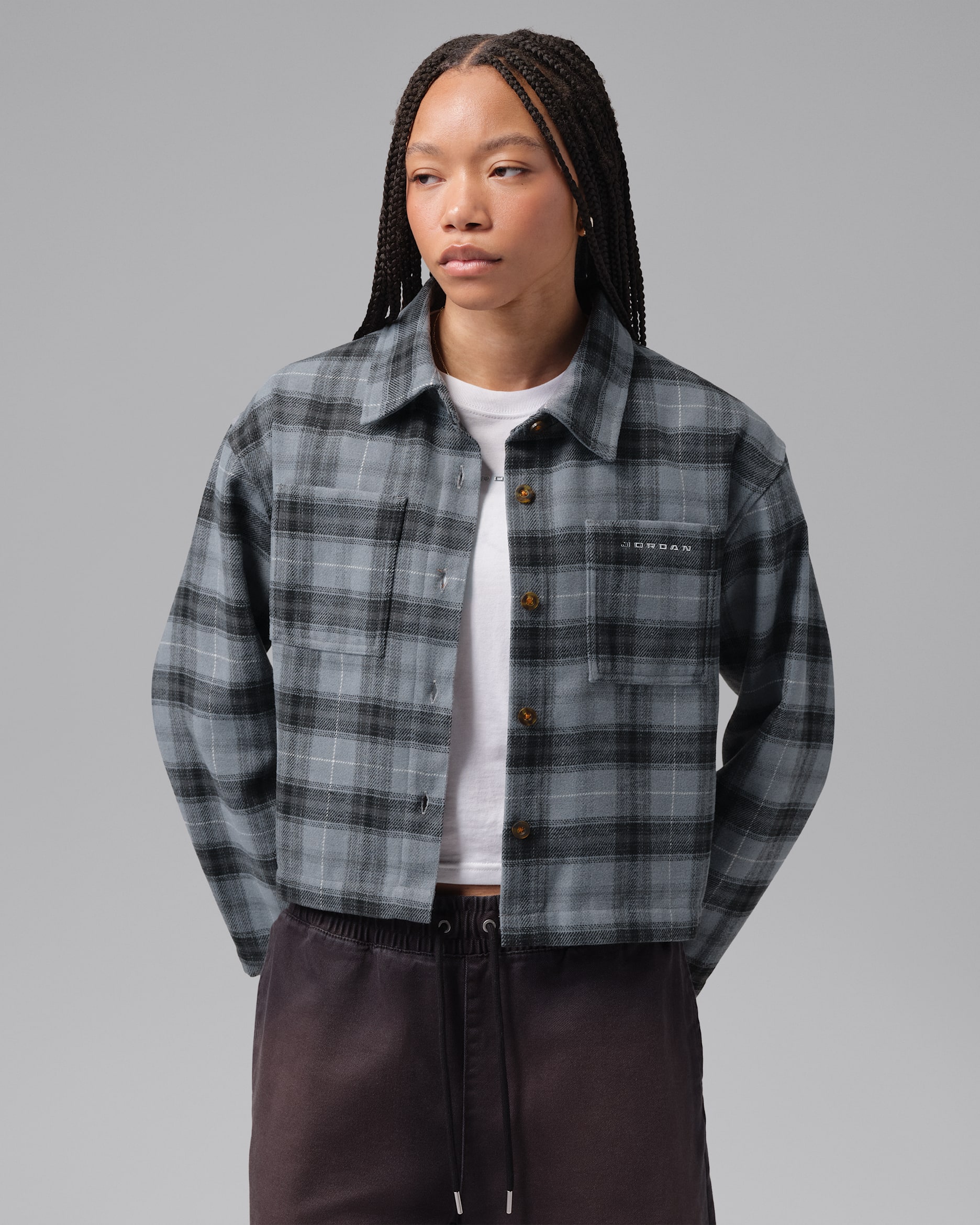 Playera de manga larga de franela para mujer Jordan Brooklyn - Gris humo