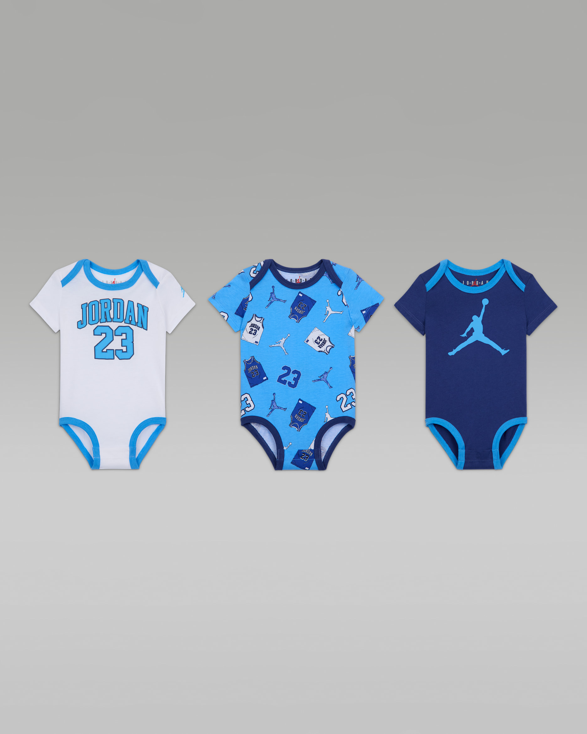 ジョーダン ベビー 23 ジャージー ボディスーツ (3着セット) - ユニバーシティブルー
