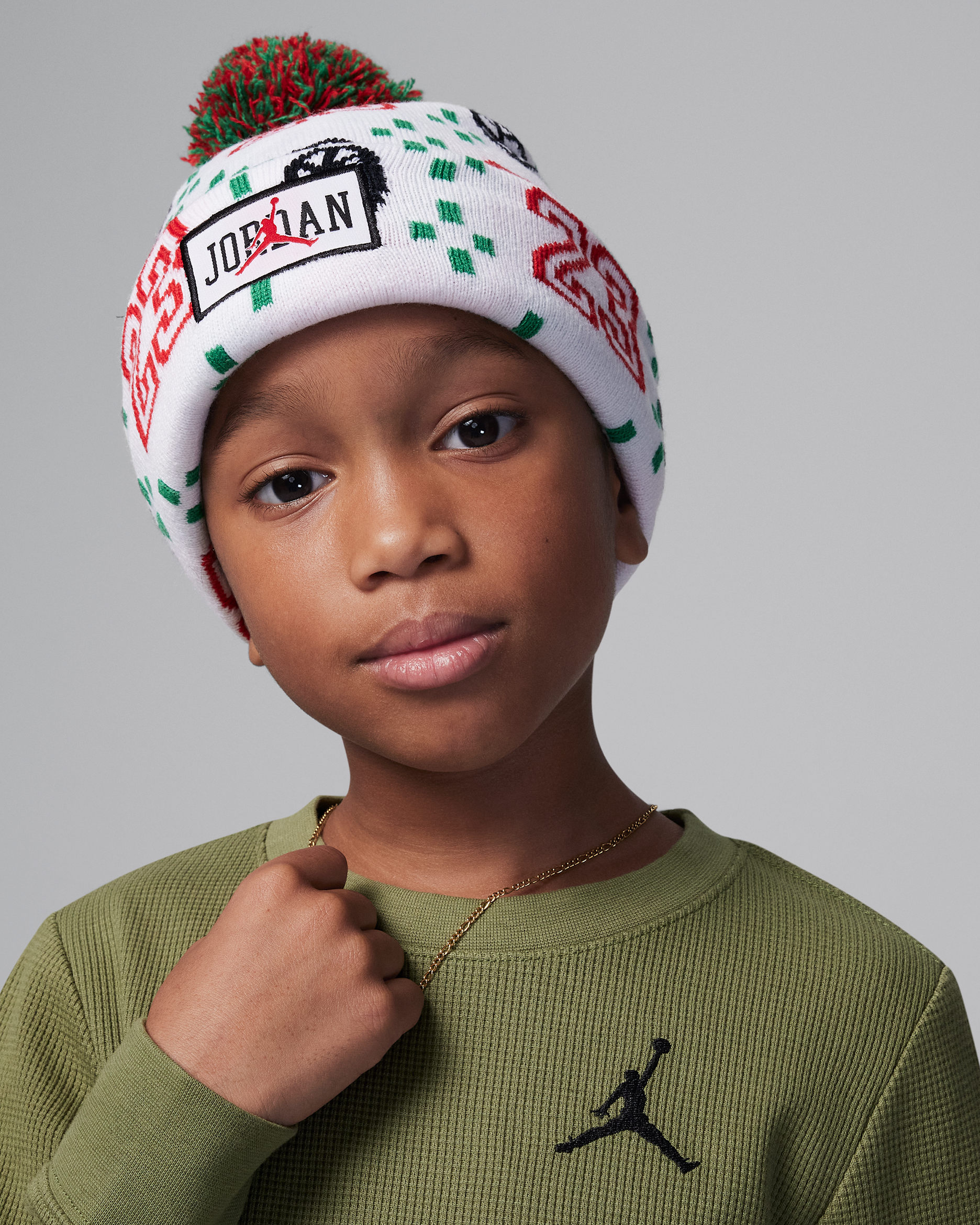 Gorro para niños talla pequeña Jordan Cuffed Pom Beanie - Blanco