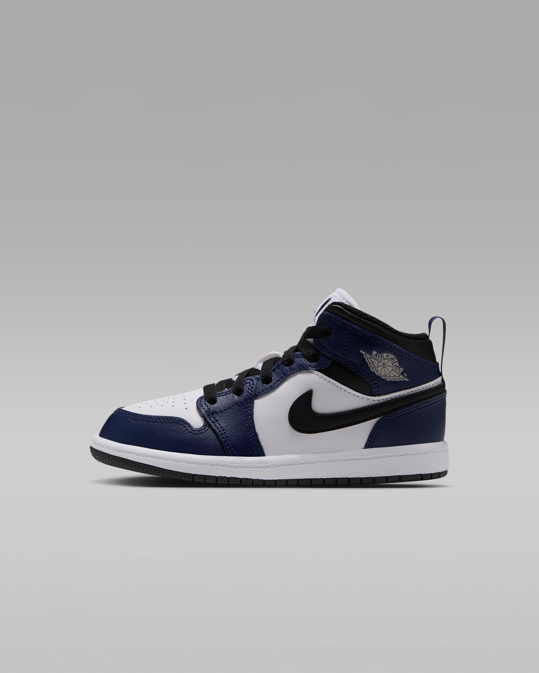 Jordan 1 Mid Little Kids' Shoes - White/College Navy/White/Tech Grey