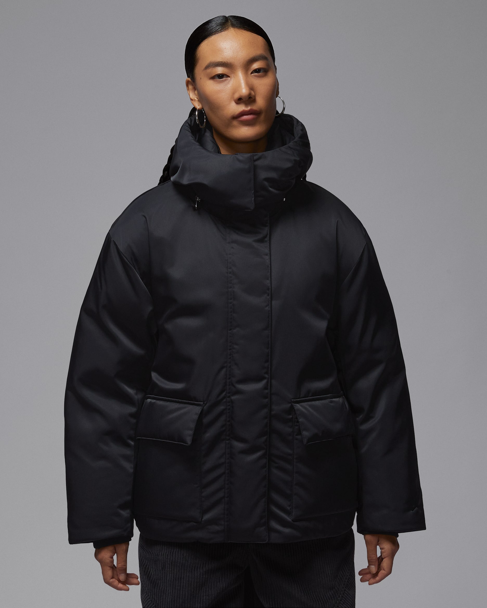 조던 플라이트 여성 써마 핏 다운 재킷 - 블랙/화이트