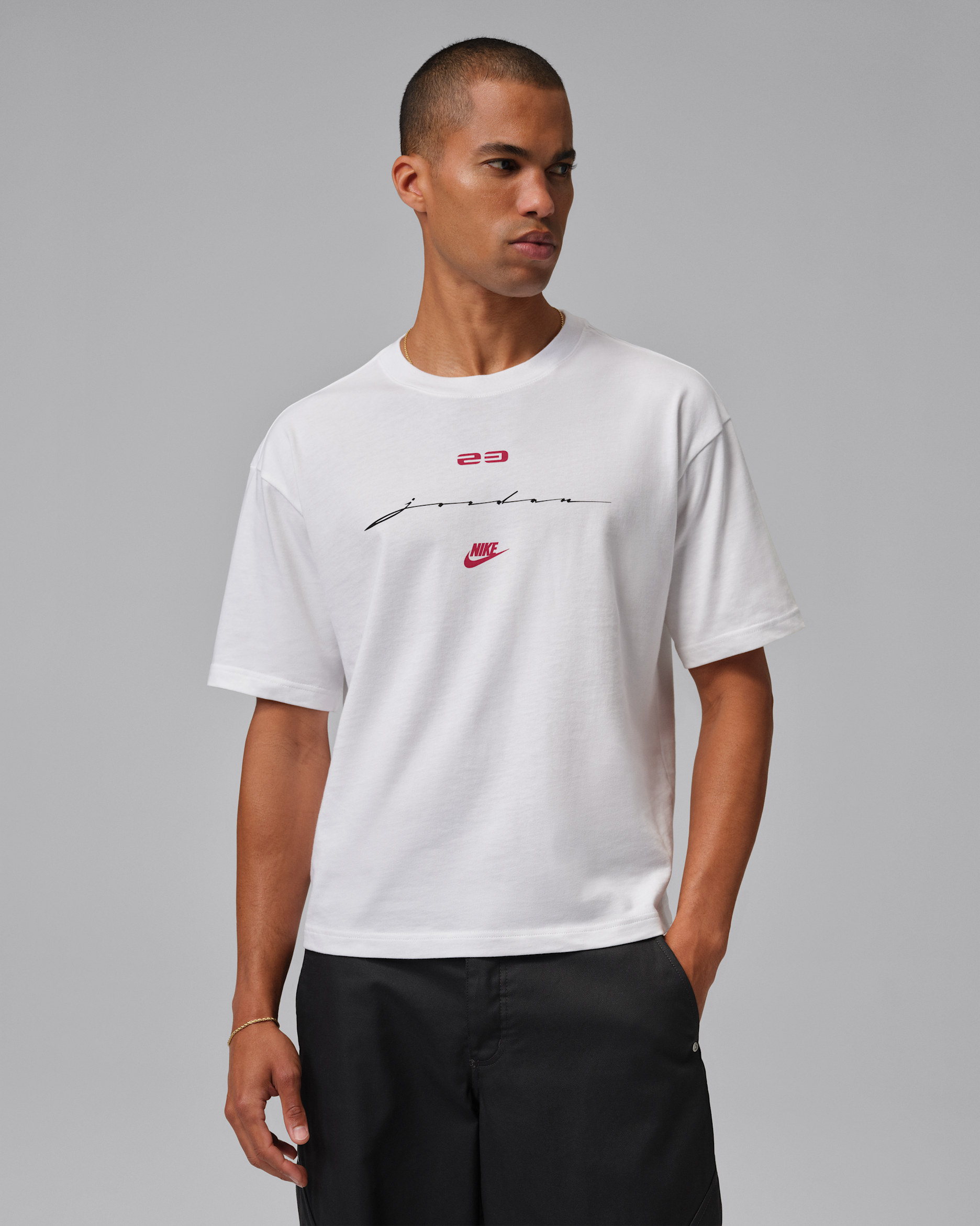 Jordan Flight Men's Script T-Shirt - White/Gym Red