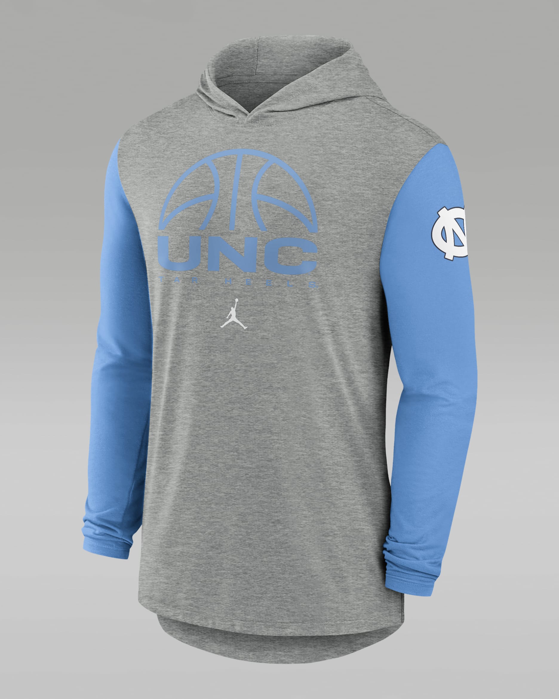 North Carolina Basketball Men's Jordan Brand Dri-FIT College Long-Sleeve Hooded T-Shirt - Grey