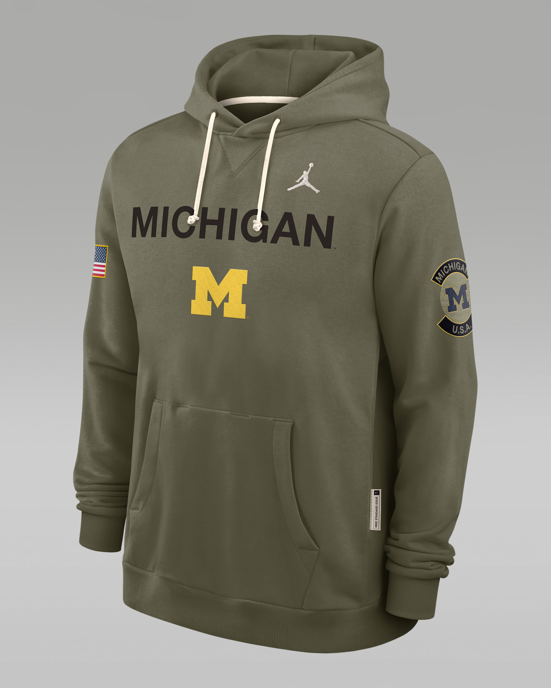 Michigan 2025 Military Appreciation Men's Jordan Brand Dri-FIT College Pullover Hoodie - Olive