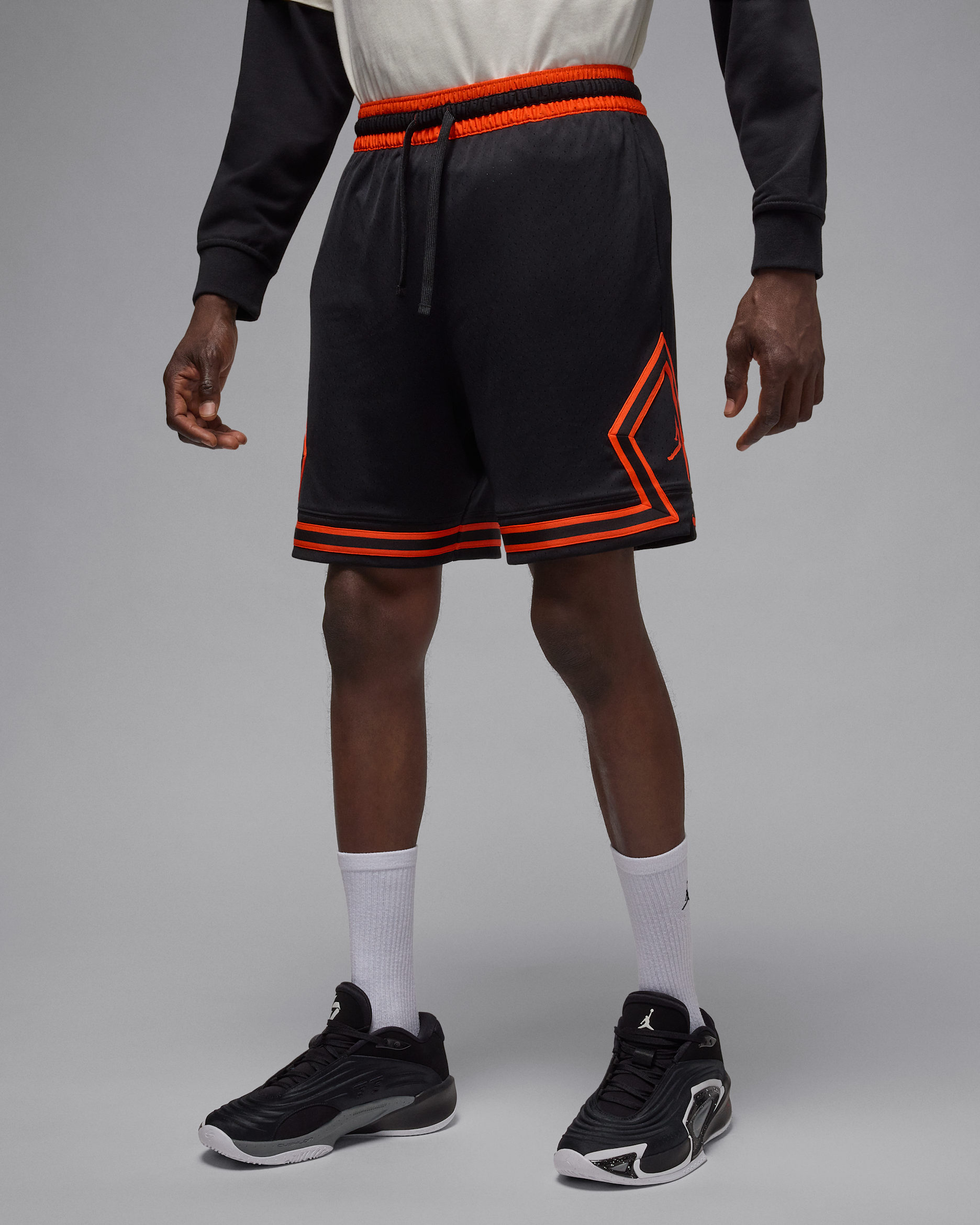 Jordan Sport Men's Dri-FIT Mesh Diamond Shorts - Black/Team Orange/Team Orange