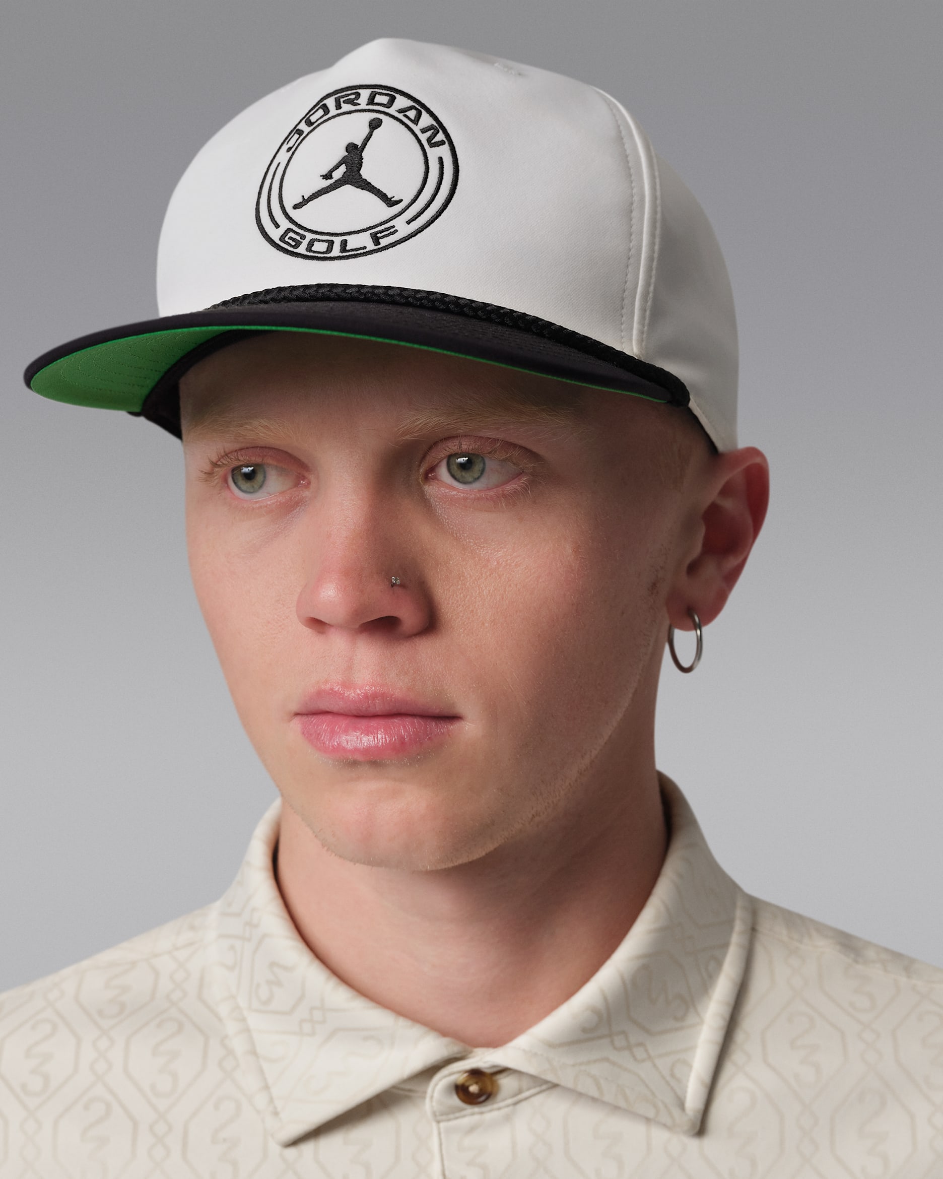 Jordan Pro Structured Dri-FIT Flat-Brim Golf Hat - Sail/Black/Kelly Green/Black