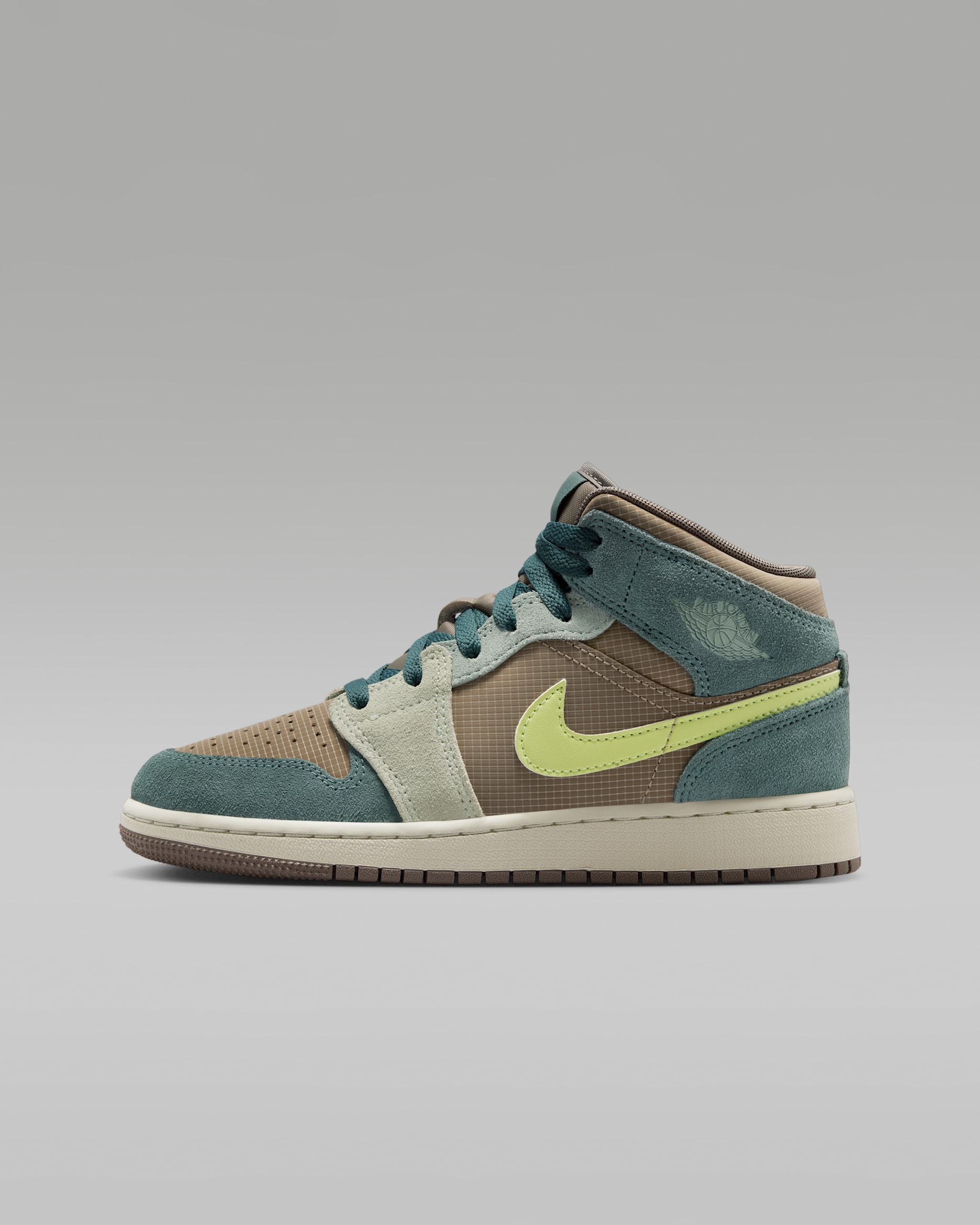 Air Jordan 1 Mid SE Big Kids' Shoes - Khaki/Hasta/Olive Grey/Light Lemon Twist
