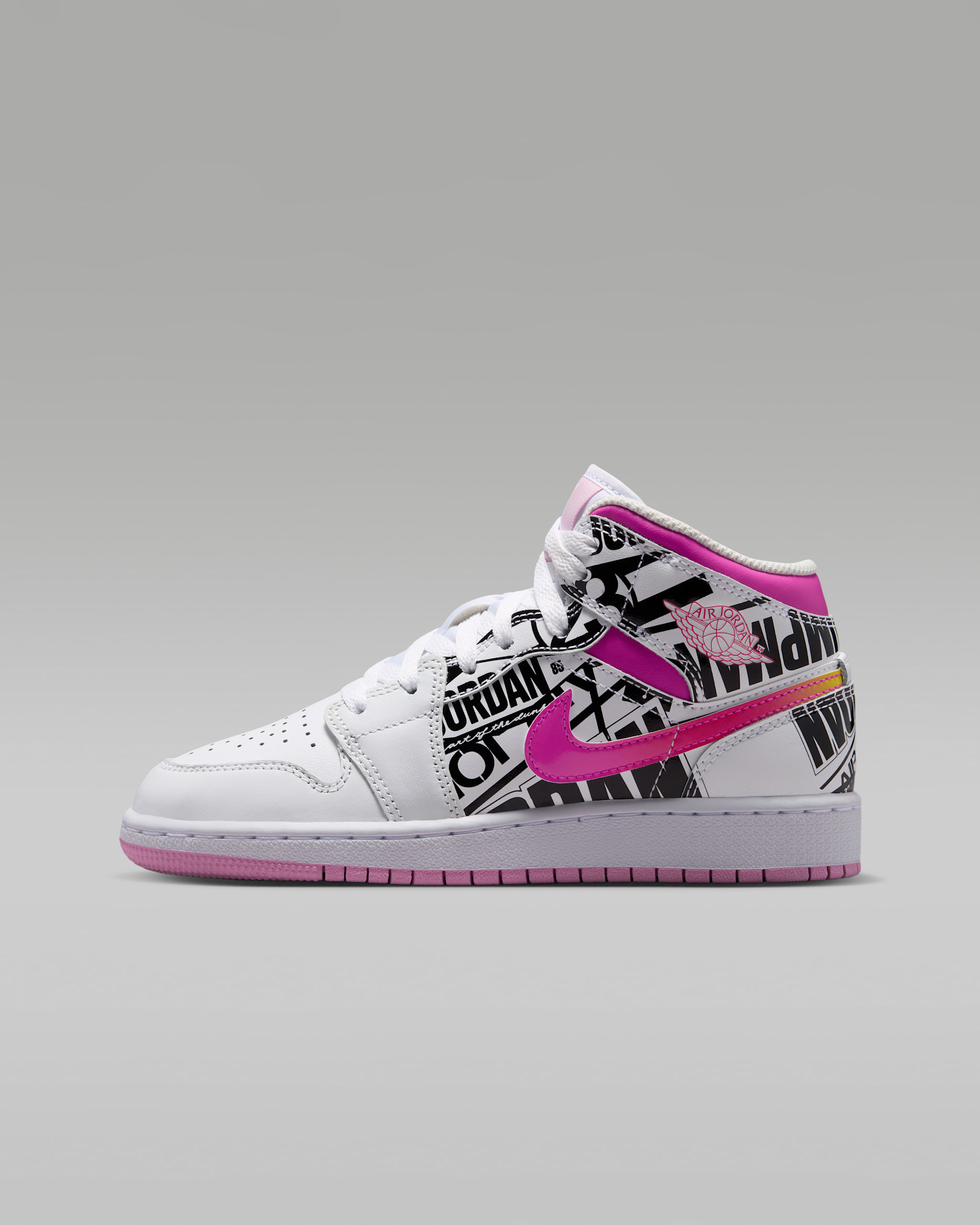 Air Jordan 1 Mid Big Kids' Shoes - Off White/University Red/Fire Pink