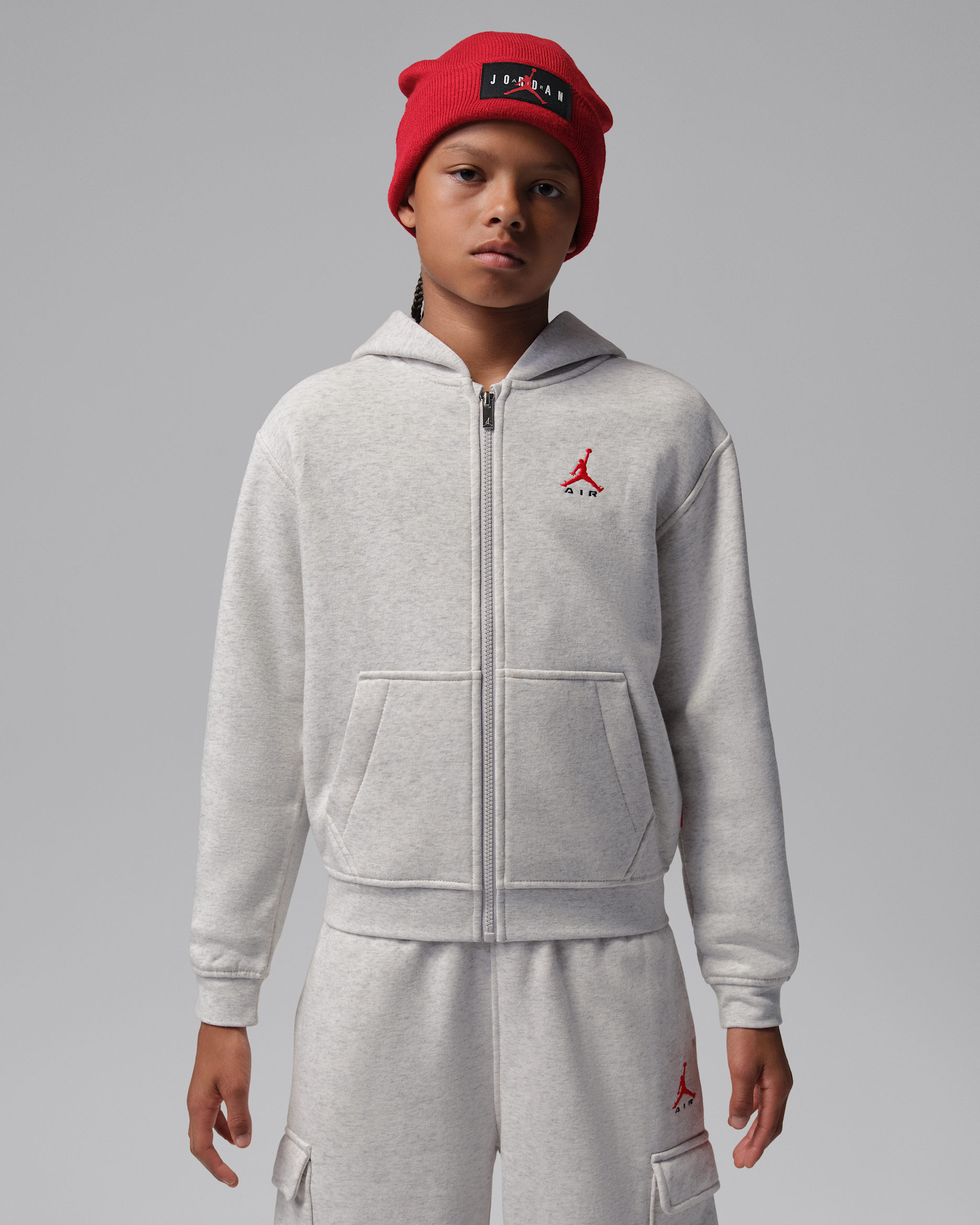 Jordan Brooklyn Fleece Older Kids' Full-Zip Hoodie - Neutral Grey Heather