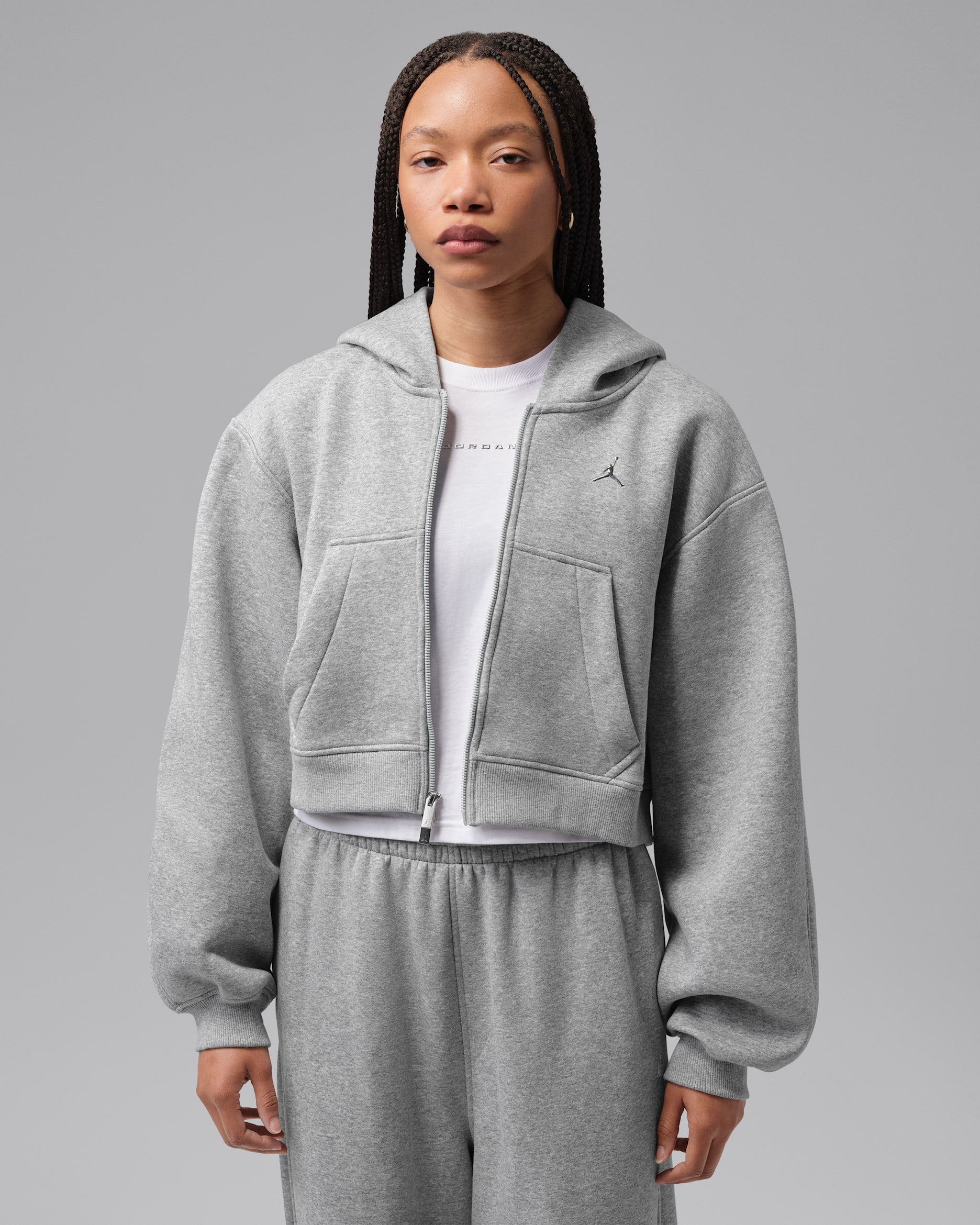 Jordan Brooklyn Women's Cropped Full-Zip Hoodie - Dark Grey Heather