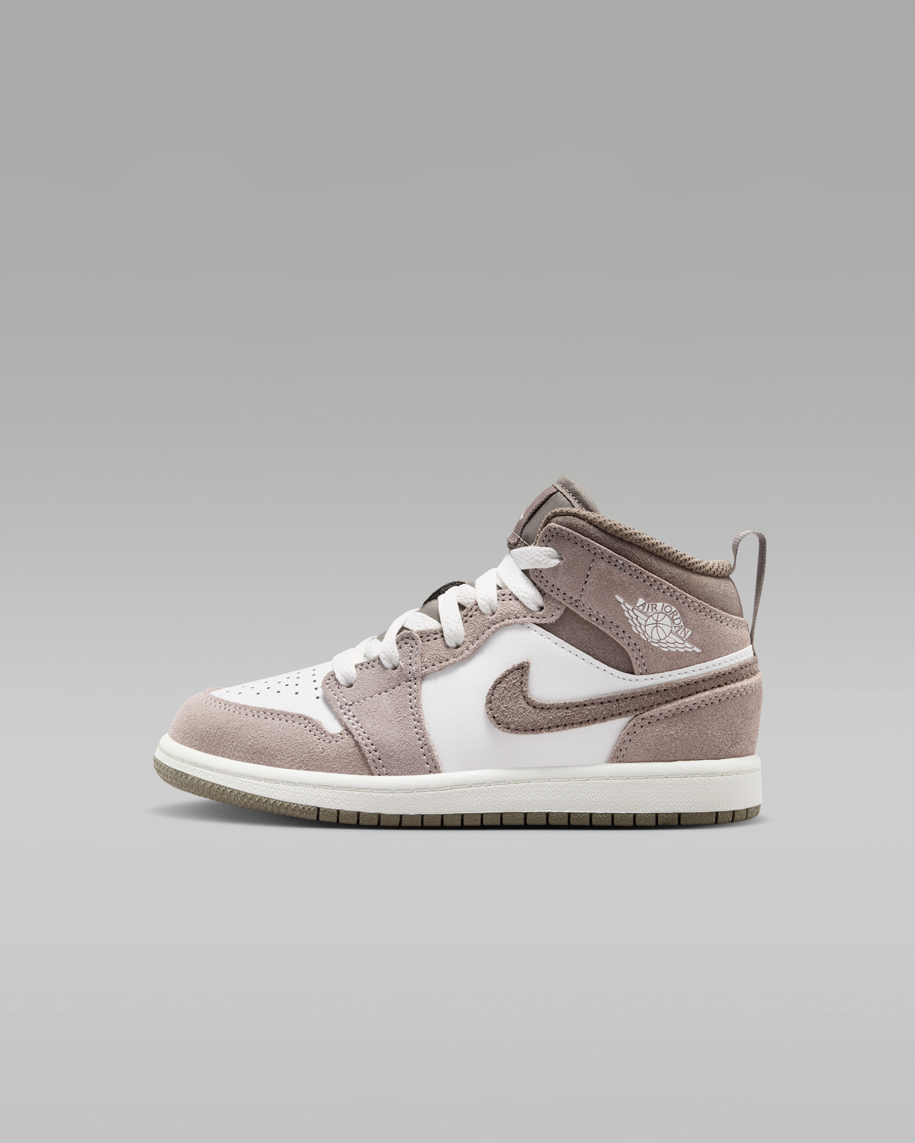 Jordan 1 Mid Younger Kids' Shoes - Enigma Stone/Summit White/Olive Grey