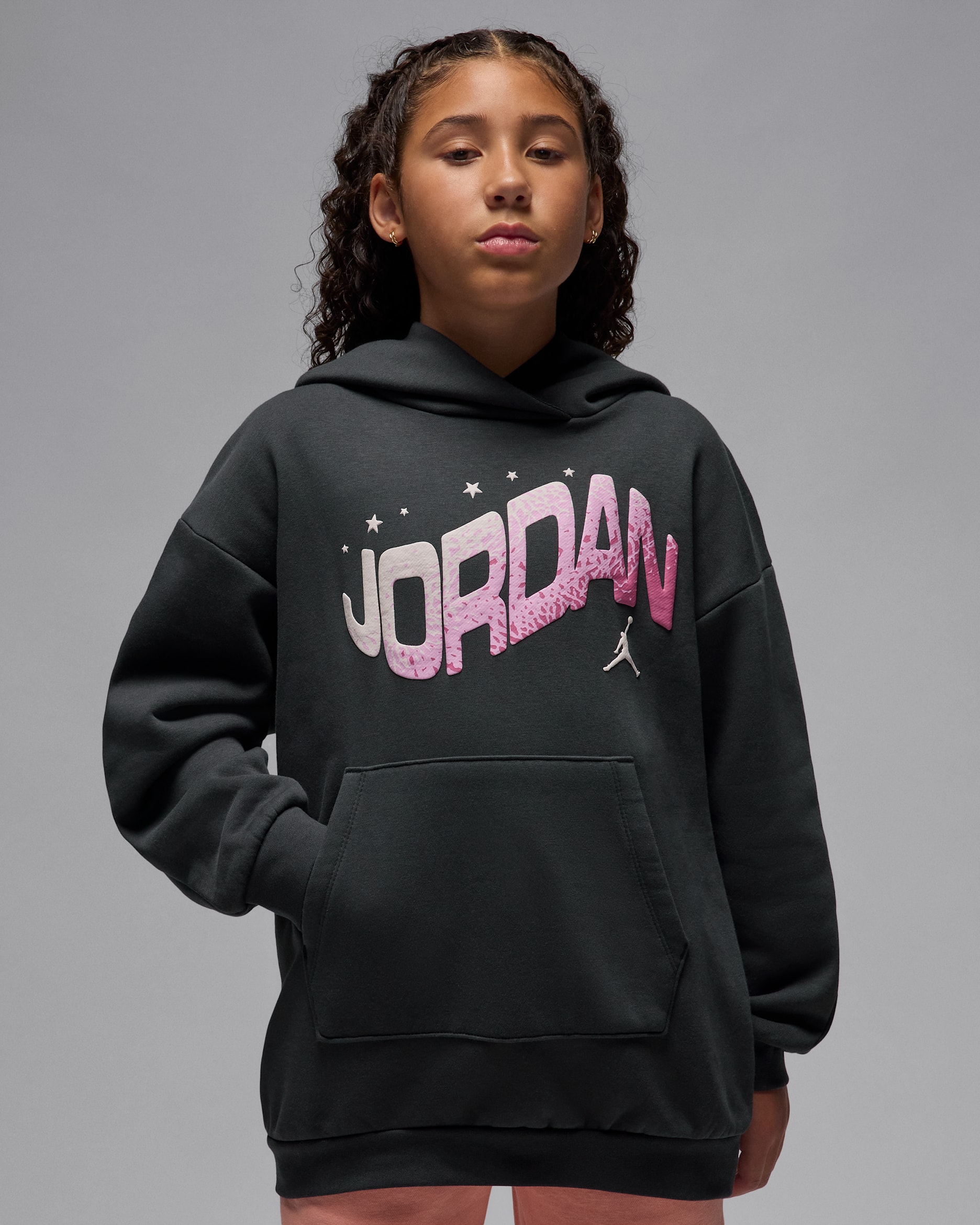 Jordan Jumpman Club Big Kids' Oversized Satin Pullover Hoodie - Off Noir