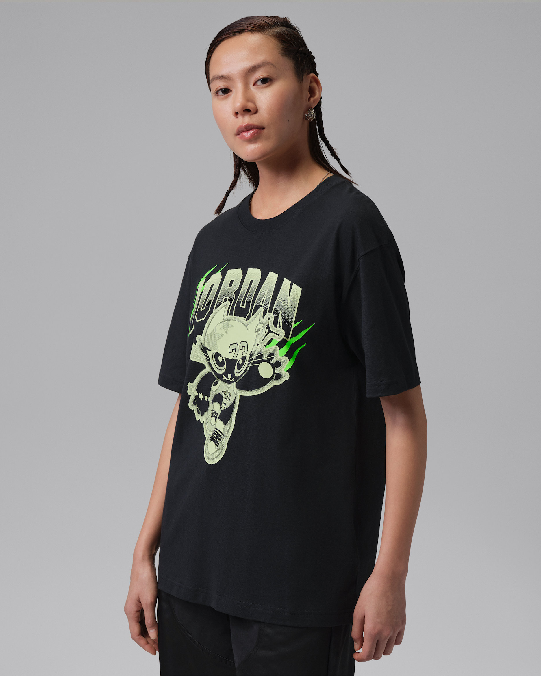 조던 플라이트 여성 오버사이즈 티셔츠 - 블랙