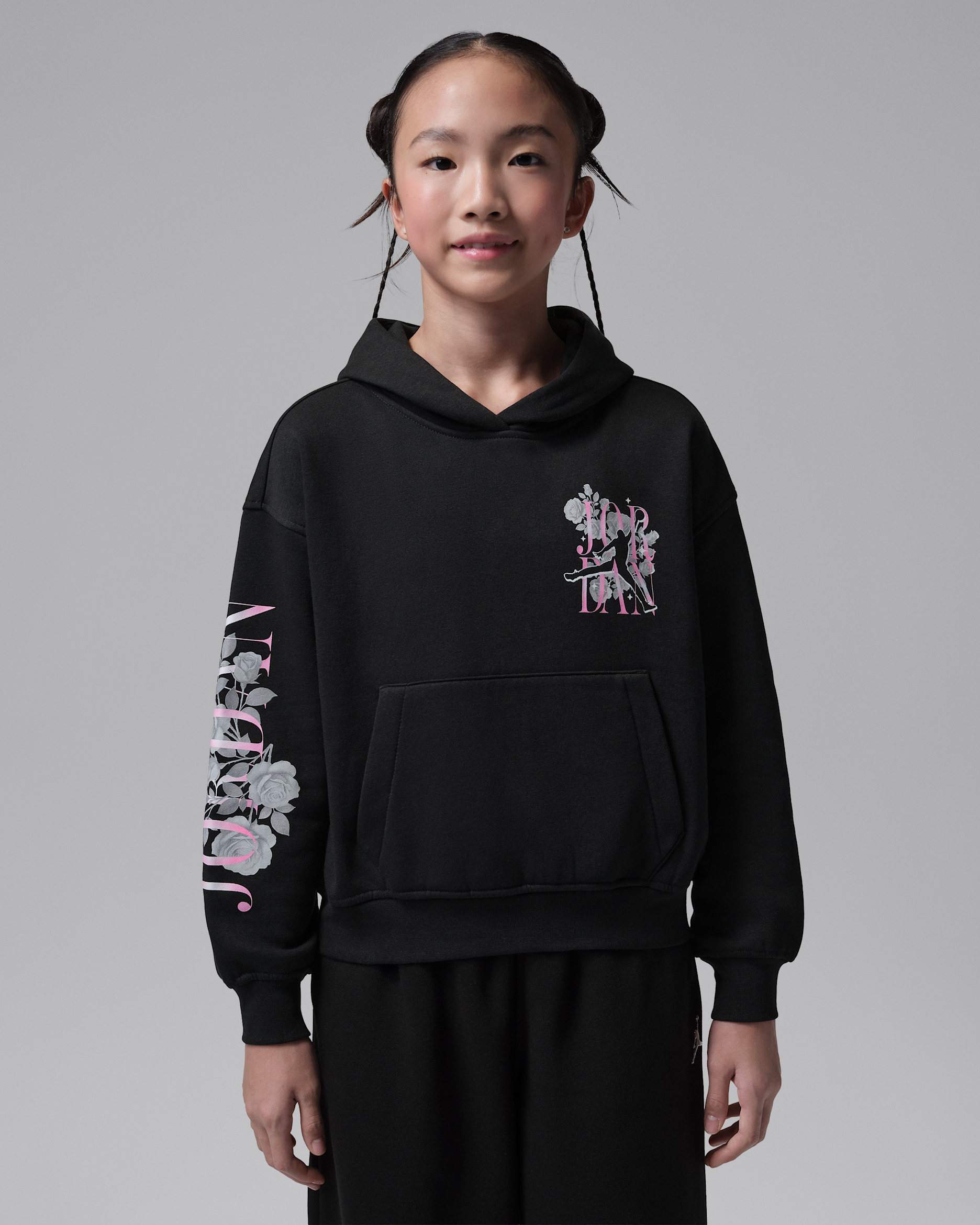 Sudadera con gorro Jumpman Floral Stack para niños talla grande Jordan - Negro