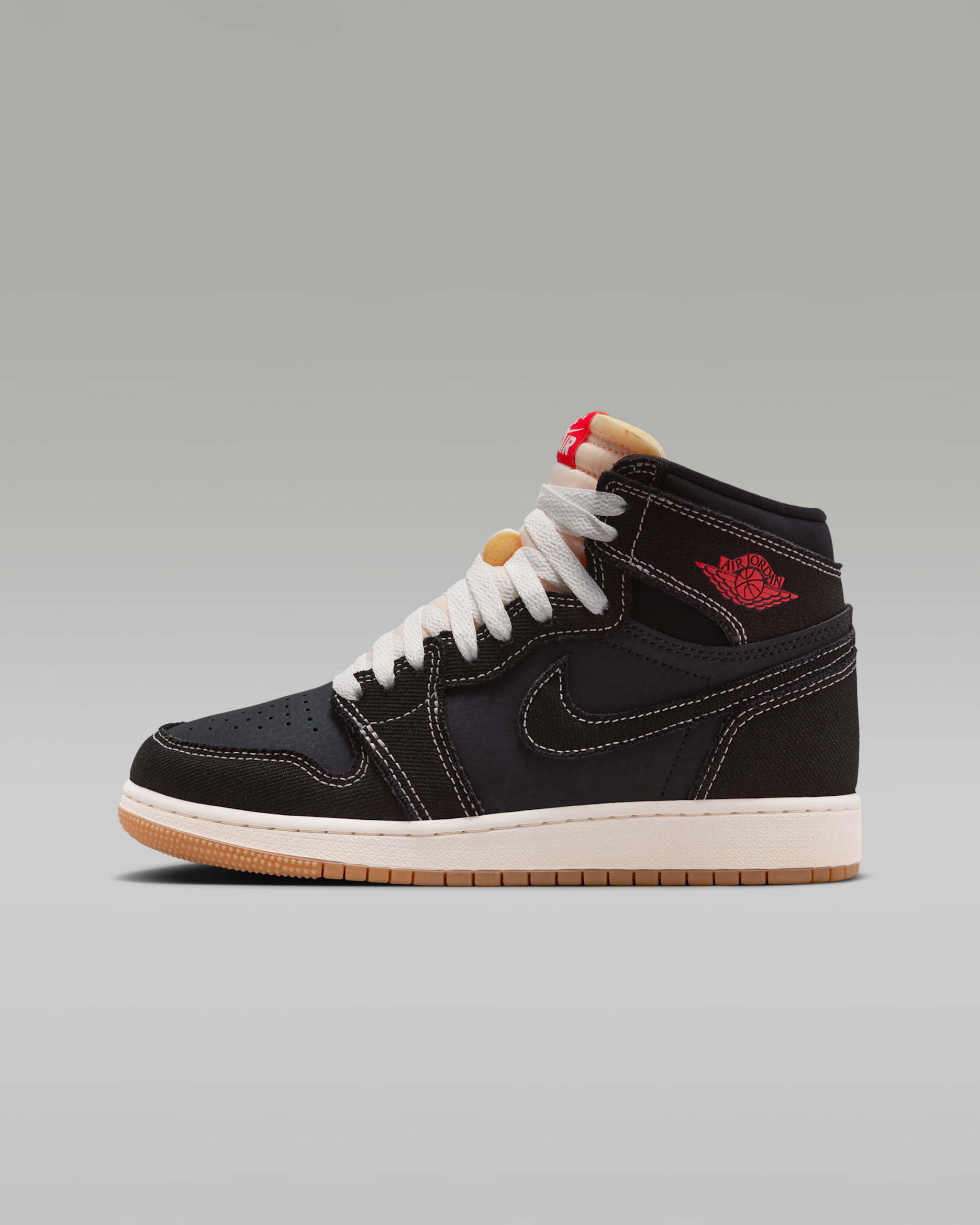 Air Jordan 1 Retro High OG Big Kids' Shoes - Black/Sail/Gum Medium Brown/University Red
