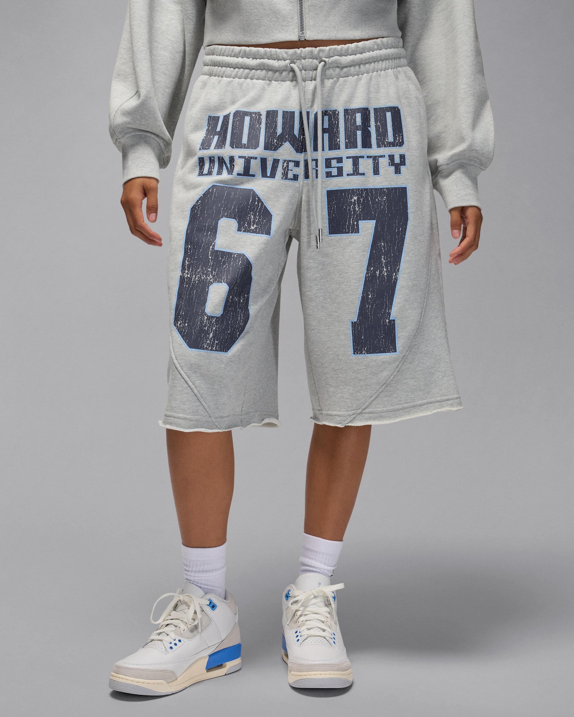 Jordan Flight Fleece x Howard University Women's Big Shorts - Grey Heather/Pale Grey/University Red