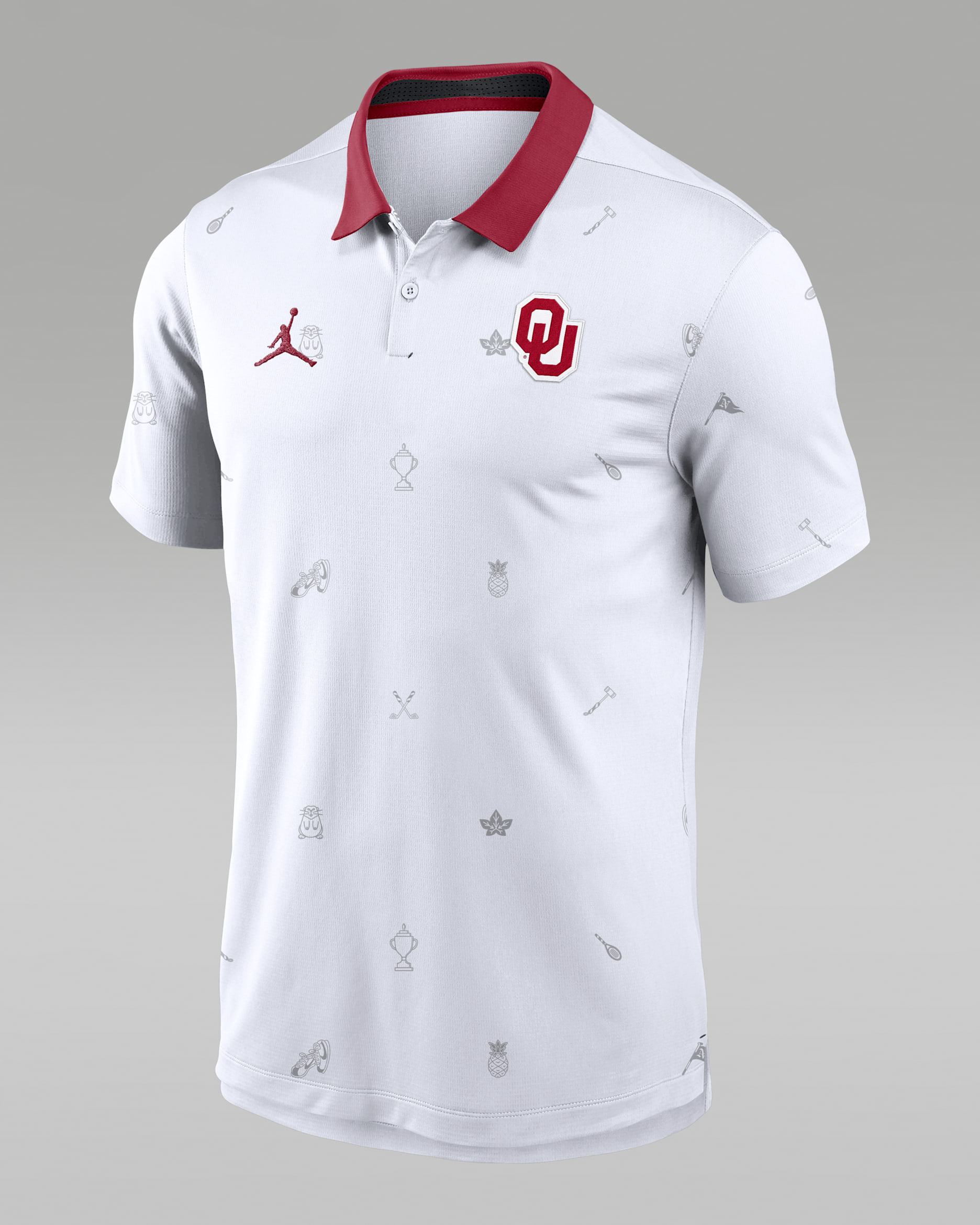 Polo universitario Dri-FIT Jordan para hombre Oklahoma Vapor Pattern - Blanco/Carmesí/Carmesí