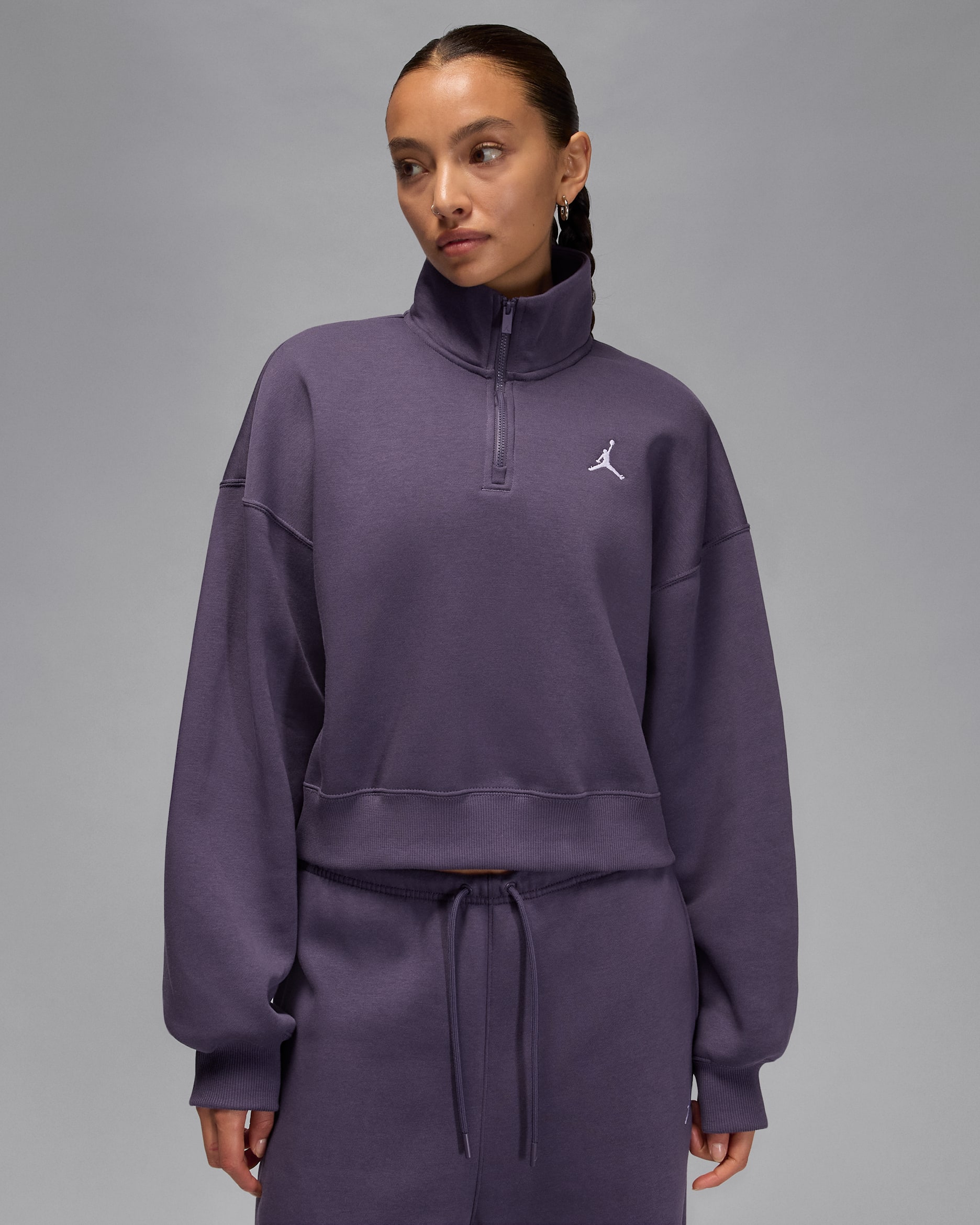 Sudadera de cierre de 1/4 para mujer Jordan Brooklyn Fleece - Pasa oscuro/Blanco