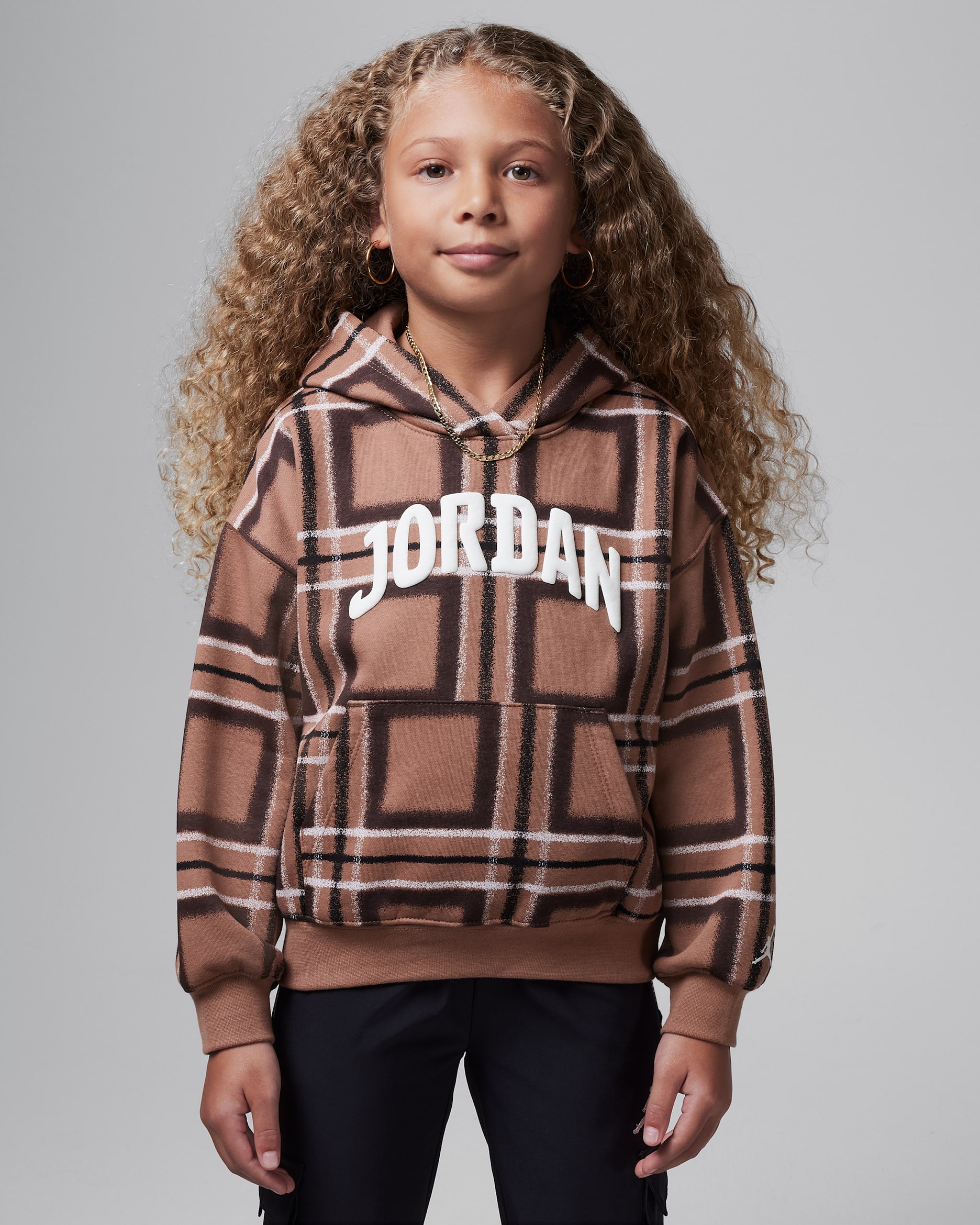Jordan Brooklyn Essentials Little Kids' Plaid Print Pullover Hoodie - Archaeo Brown