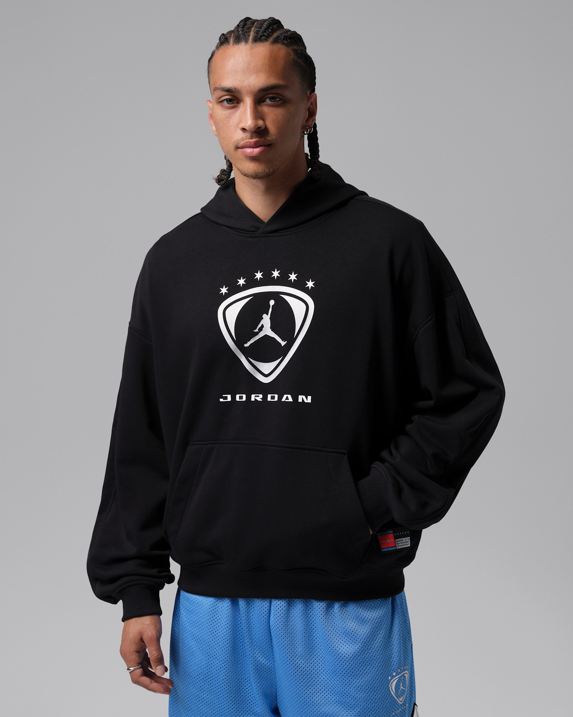 Sweat à capuche en tissu Fleece Jordan Brooklyn pour Homme - Noir/Noir/Metallic Silver
