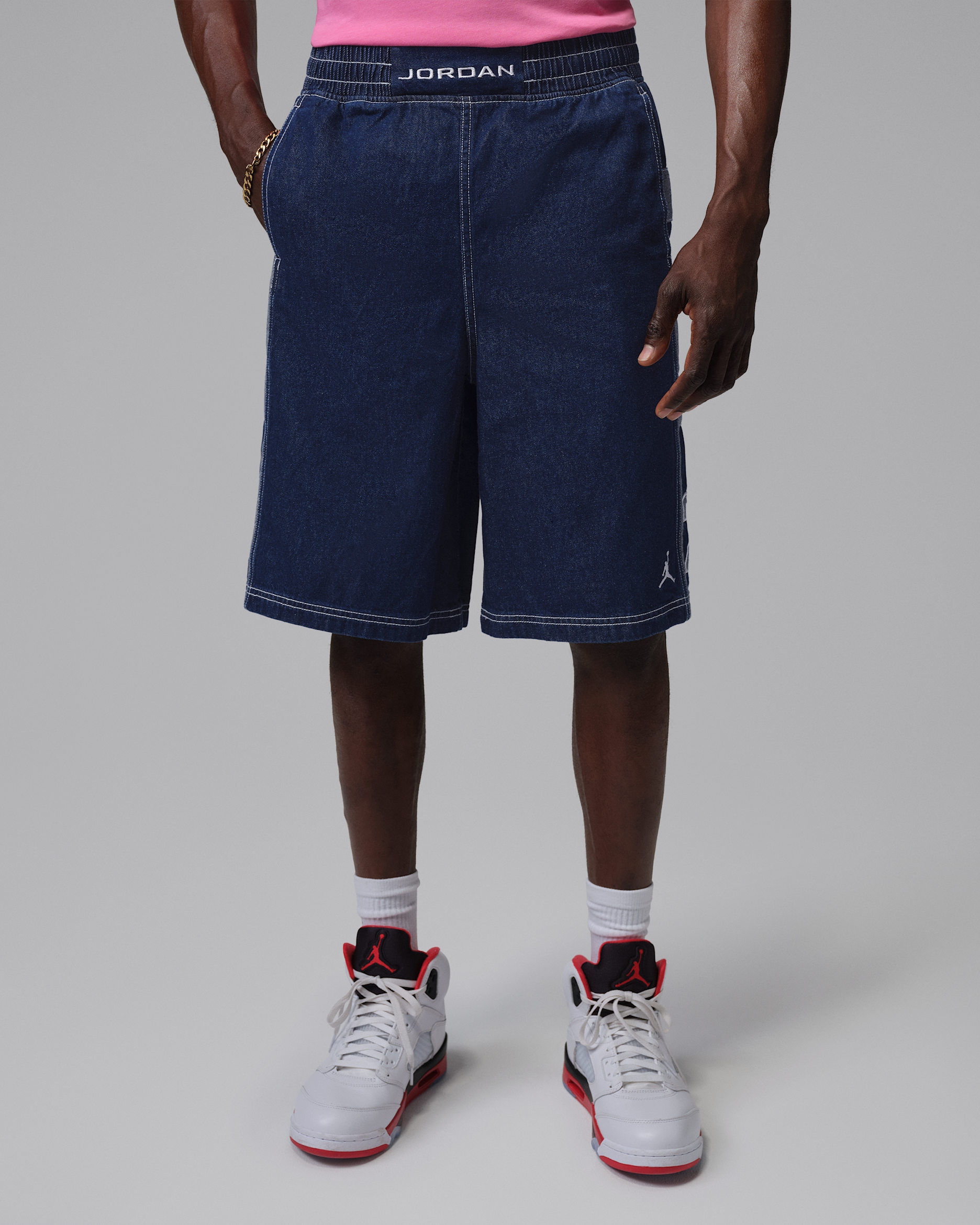 조던 플라이트 클럽 남성 배기 쇼츠 - 블루 그레이/화이트