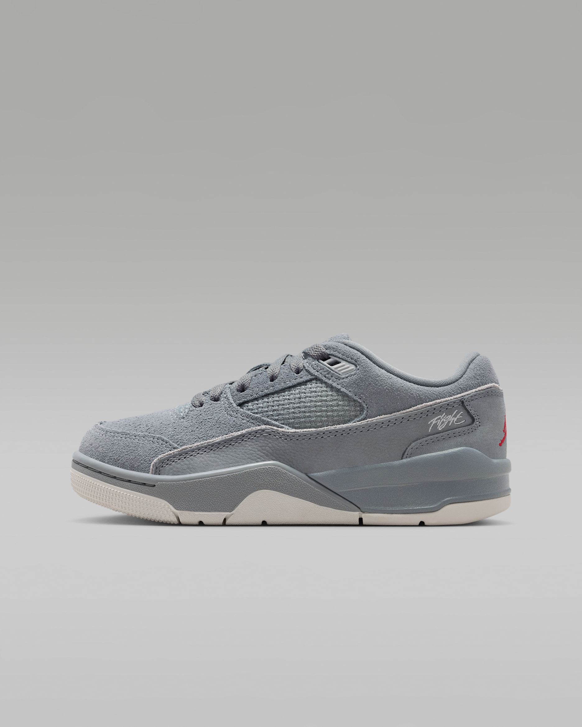 Tenis para niños grandes Jordan Flight Court - Gris azulado/Gris lobo/Gris neutro/Rojo universitario