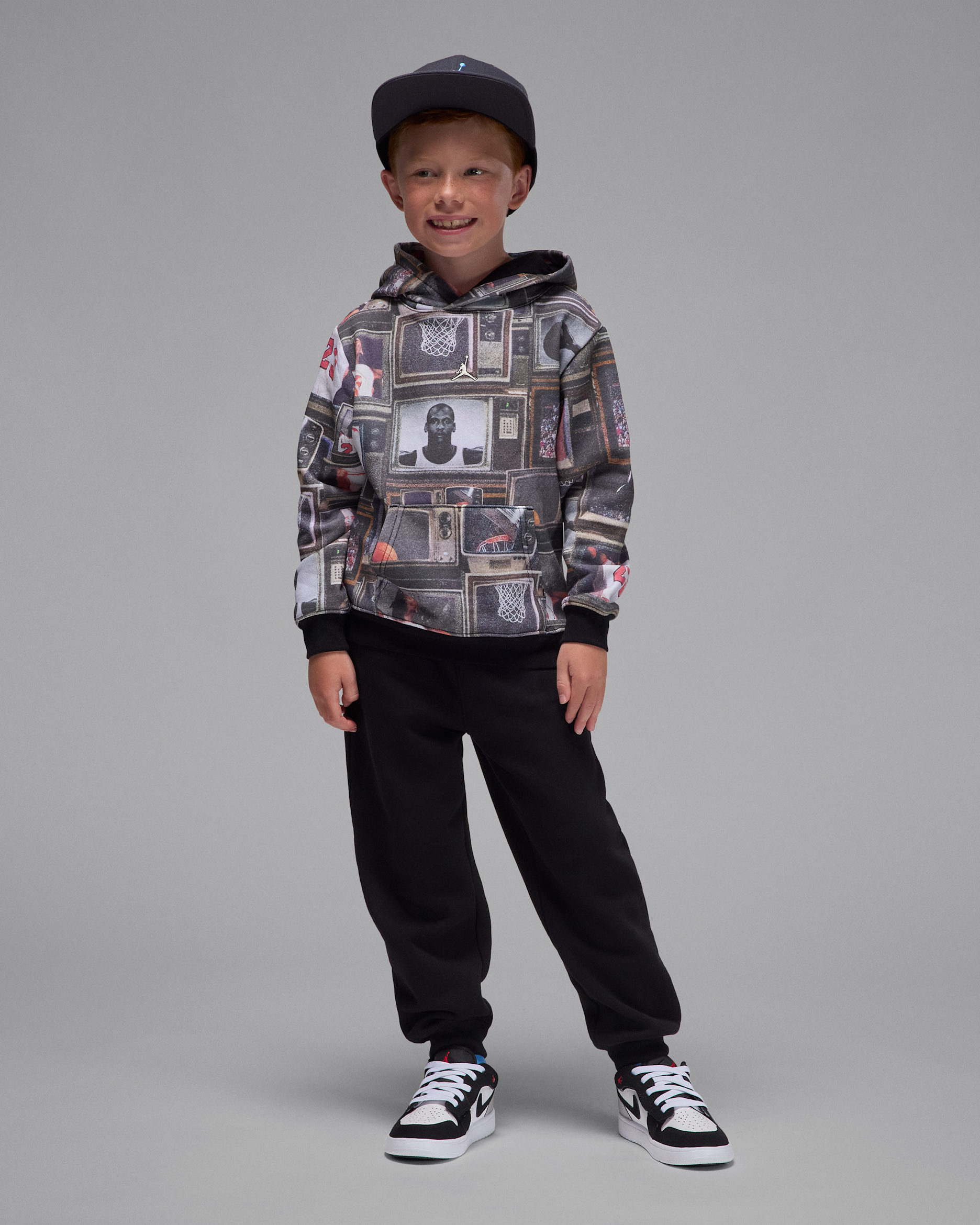 Tvådelat set Jordan Brooklyn Fleece med tryck för barn - Svart