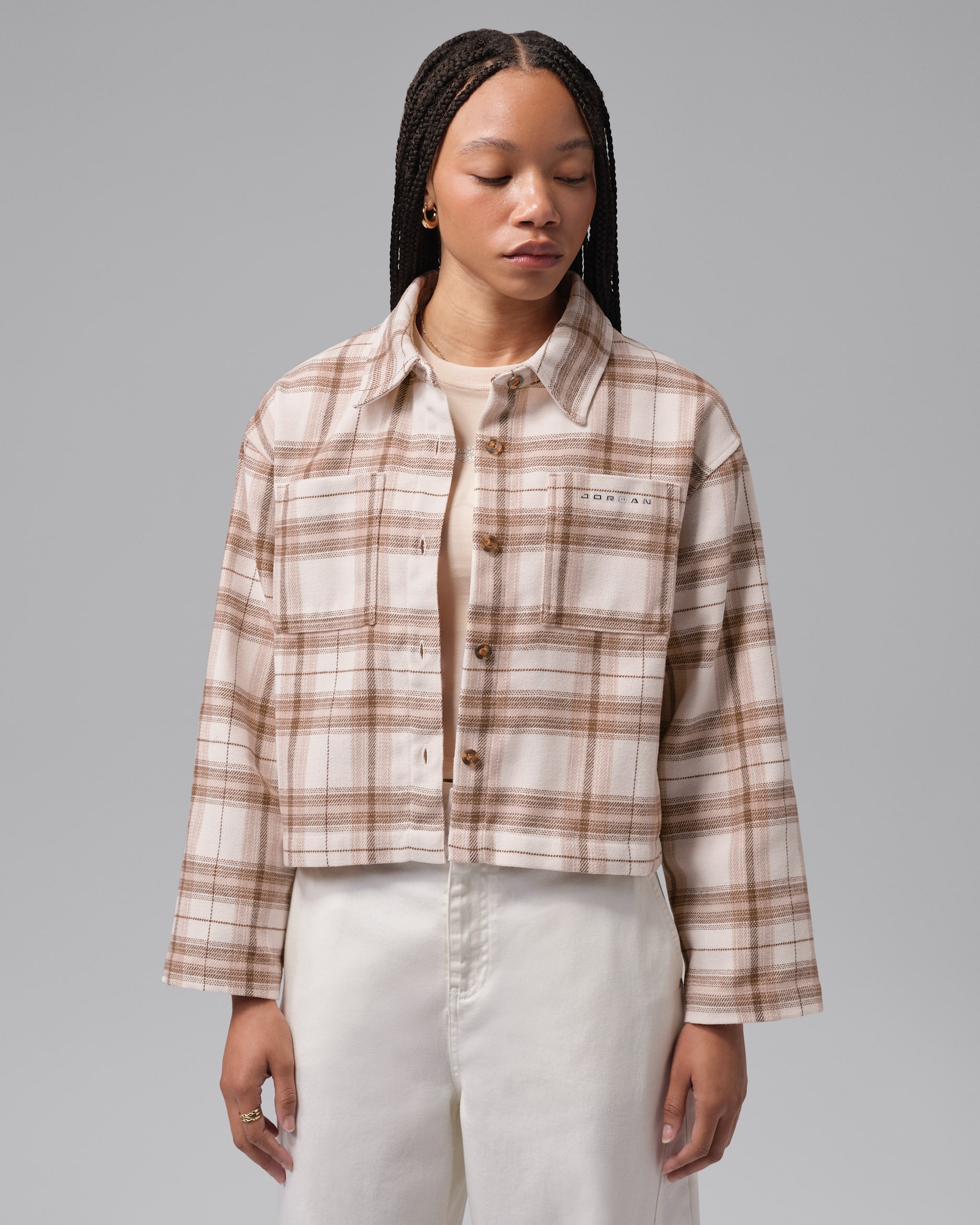 Jordan Brooklyn Women's Flannel Long-Sleeve Top - Pearl White