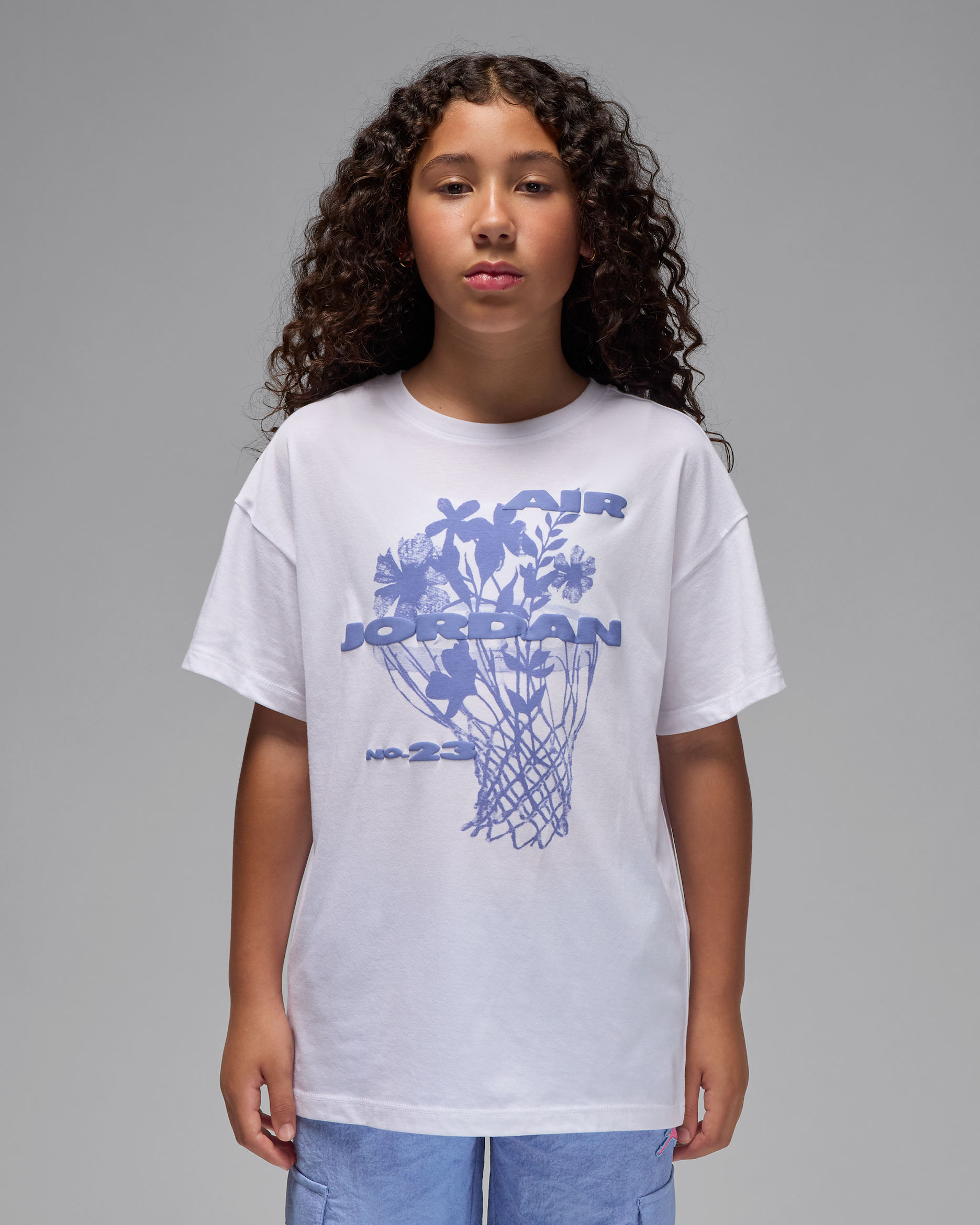 Playera 23 Flowers para niños talla grande Jordan - Blanco
