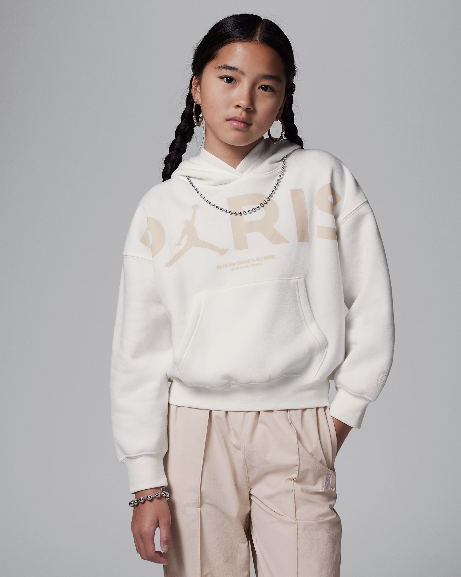 Sudadera con gorro sin cierre con gráfico Brooklyn Fleece para niños talla grande Jordan Paris Saint-Germain - Vela