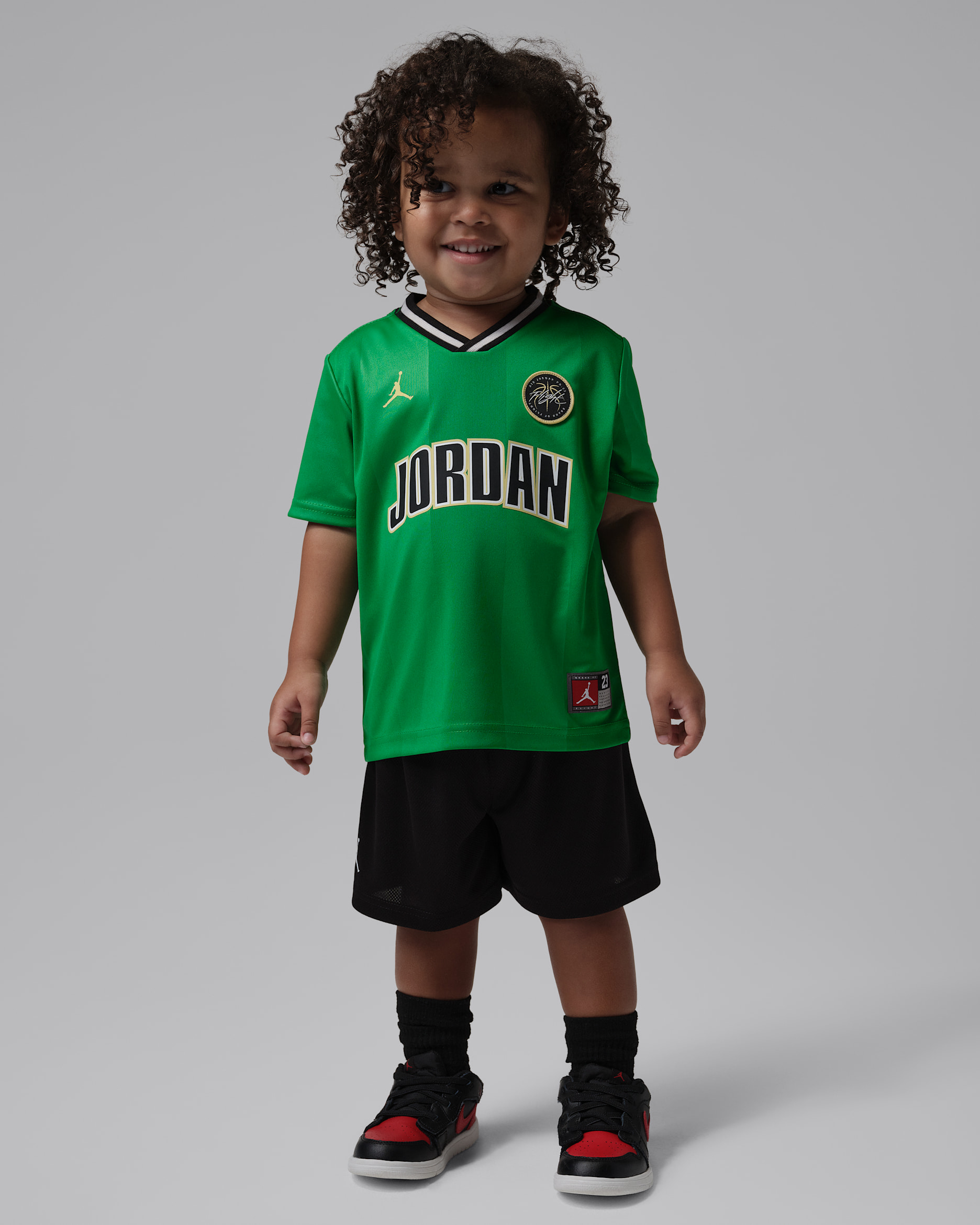 조던 베이비 스포츠 저지 앤 메쉬 쇼츠 세트 - 블랙/럭키 그린